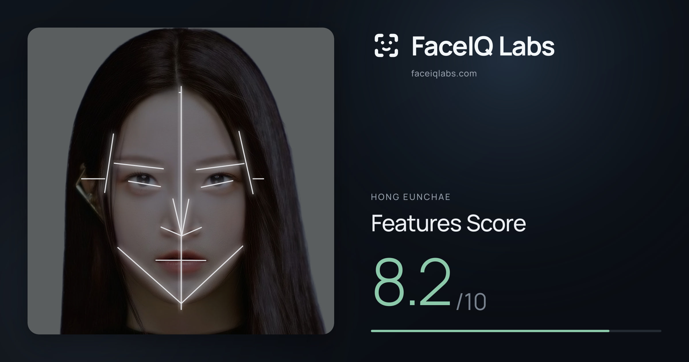 Hong Eunchae Features: 8.2/10, with each assessment drawn on the photo