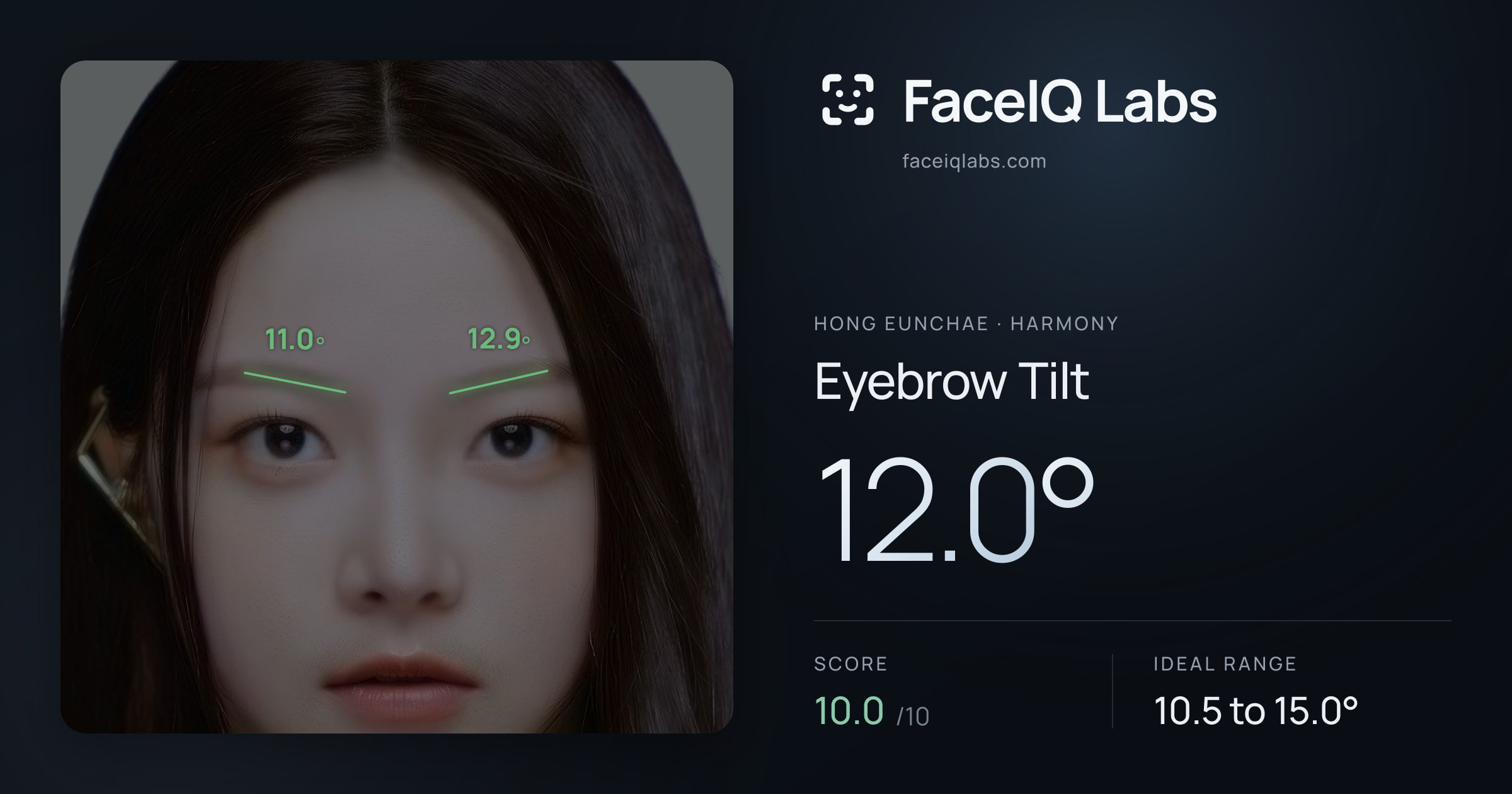 Hong Eunchae Eyebrow Tilt: 12.0°, drawn on the photo