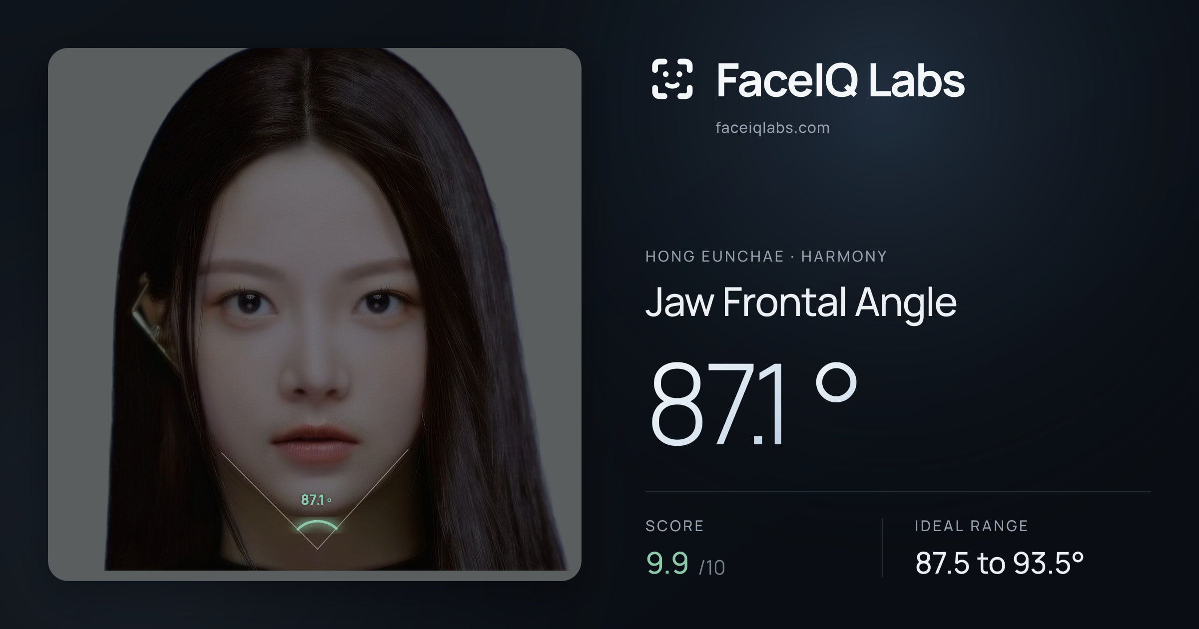 Hong Eunchae Jaw Frontal Angle: 87.1°, drawn on the photo