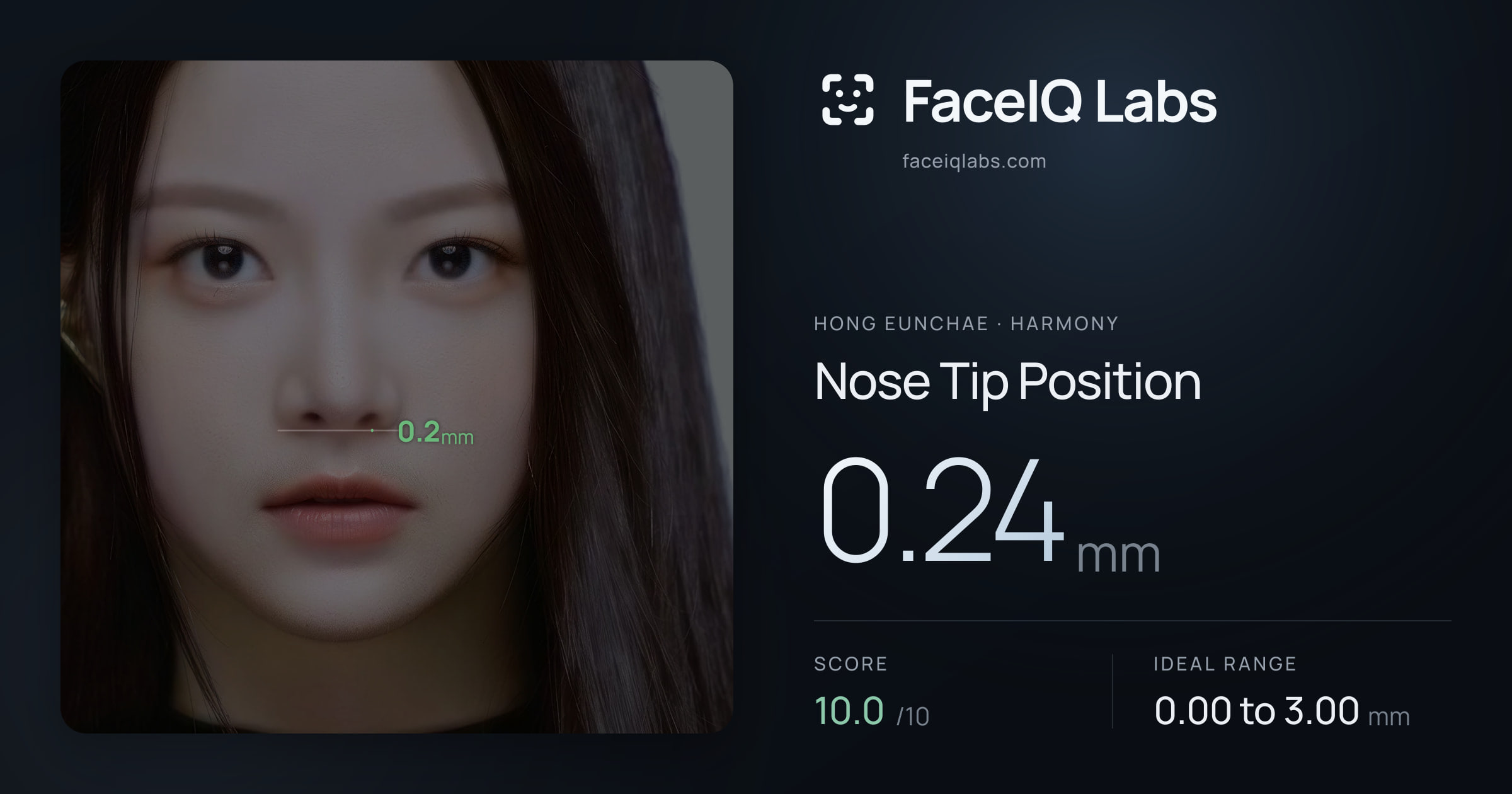 Hong Eunchae Nose Tip Position: 0.24mm, drawn on the photo