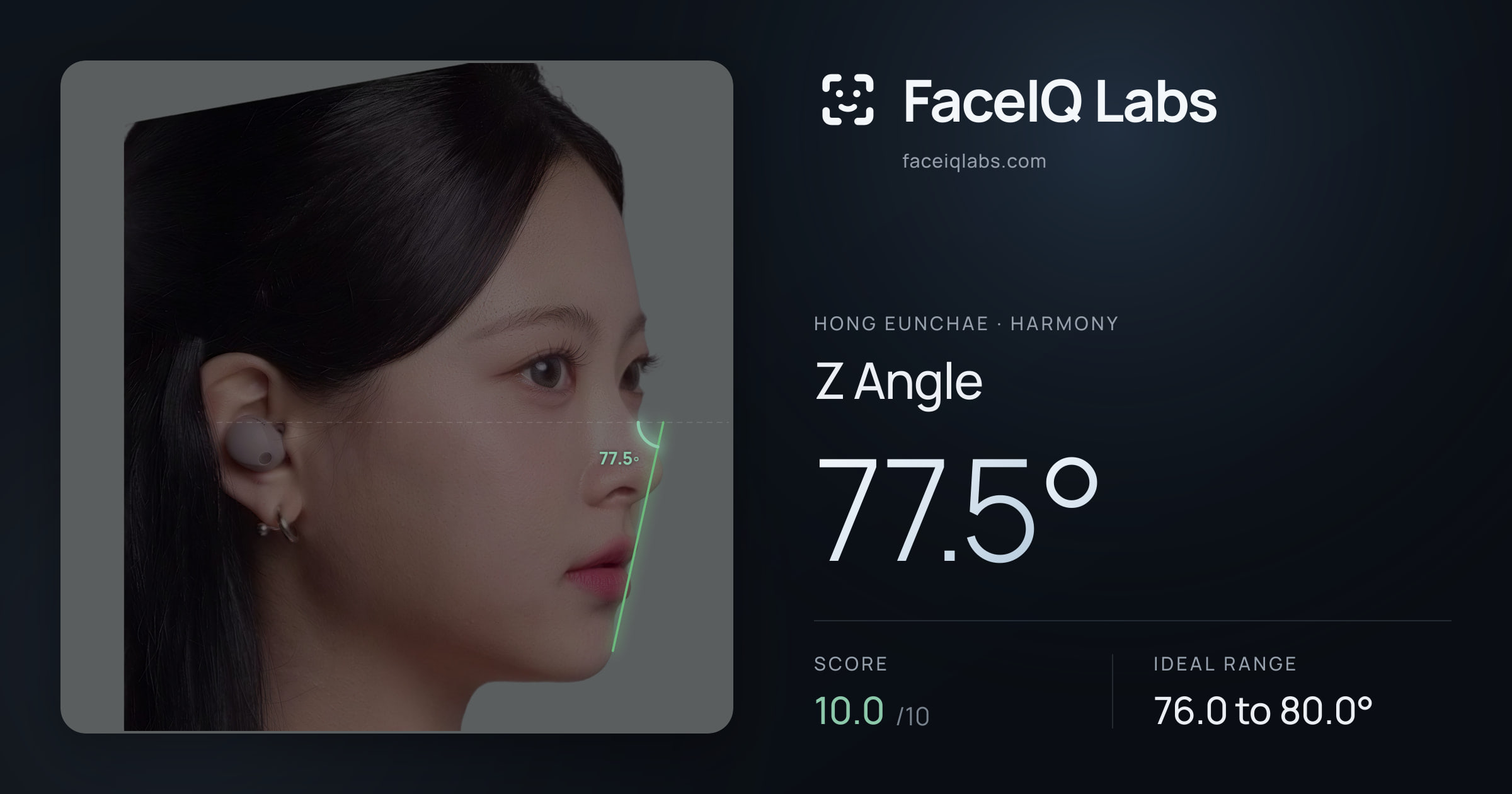 Hong Eunchae Z Angle: 77.5°, drawn on the photo