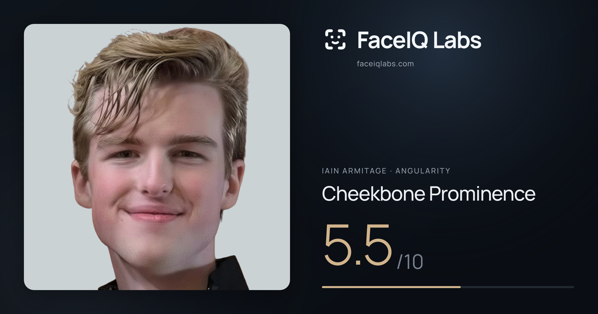 Iain Armitage Cheekbone Prominence: 5.5/10, drawn on the photo