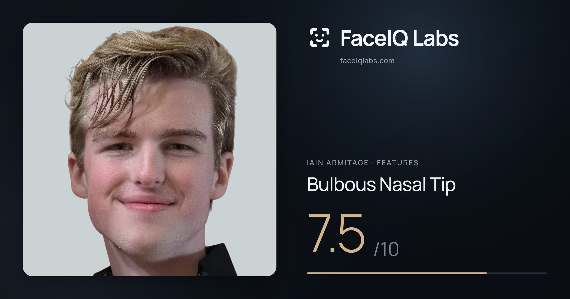 Iain Armitage Bulbous Nasal Tip: 7.5/10, drawn on the photo