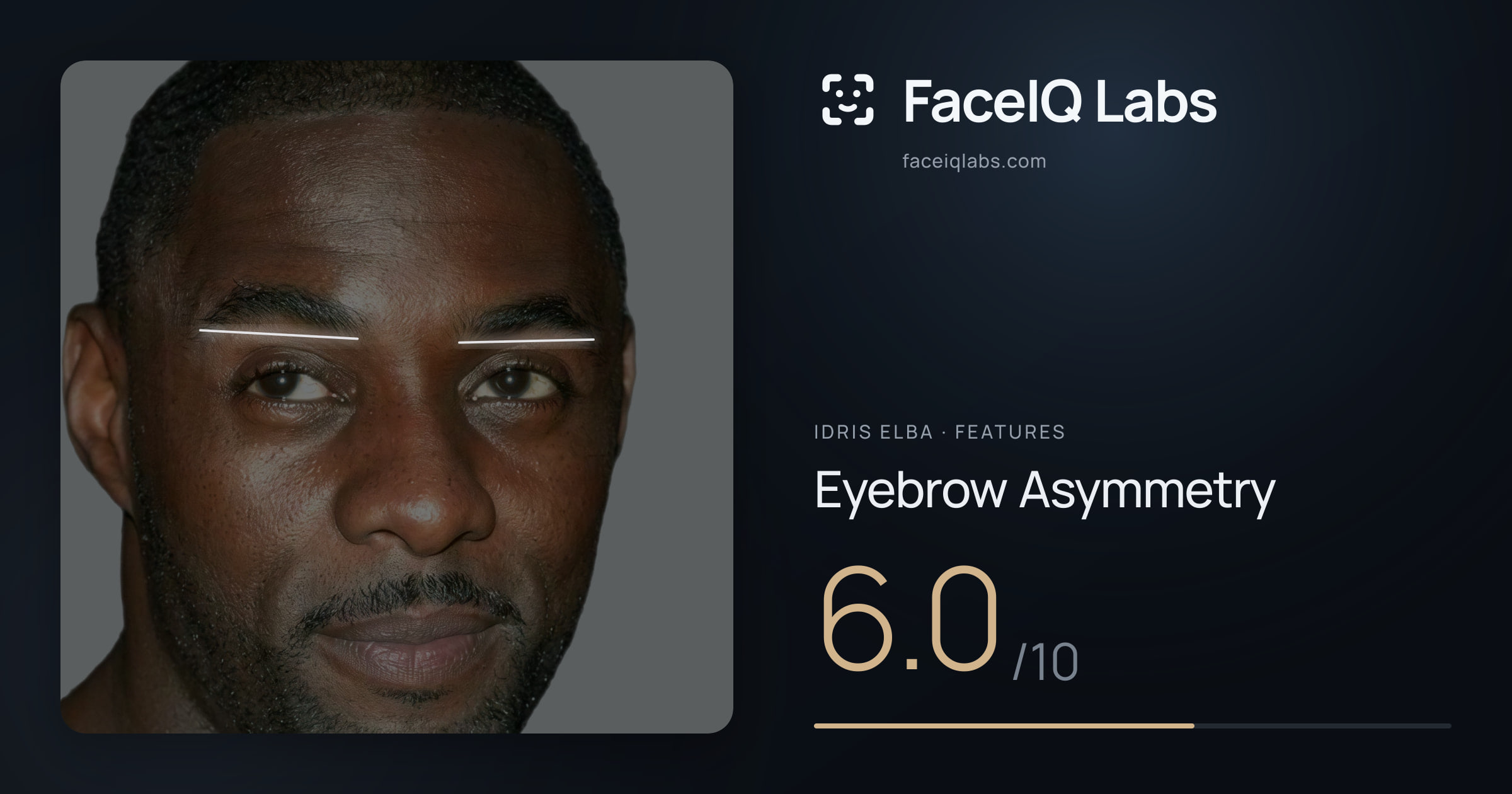 Idris Elba Eyebrow Asymmetry: 6.0/10, drawn on the photo
