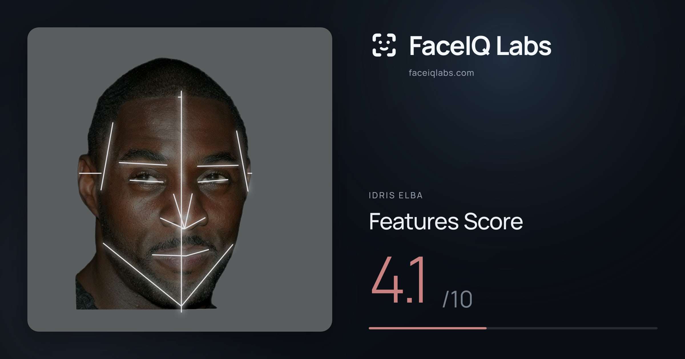 Idris Elba Features: 4.1/10, with each assessment drawn on the photo