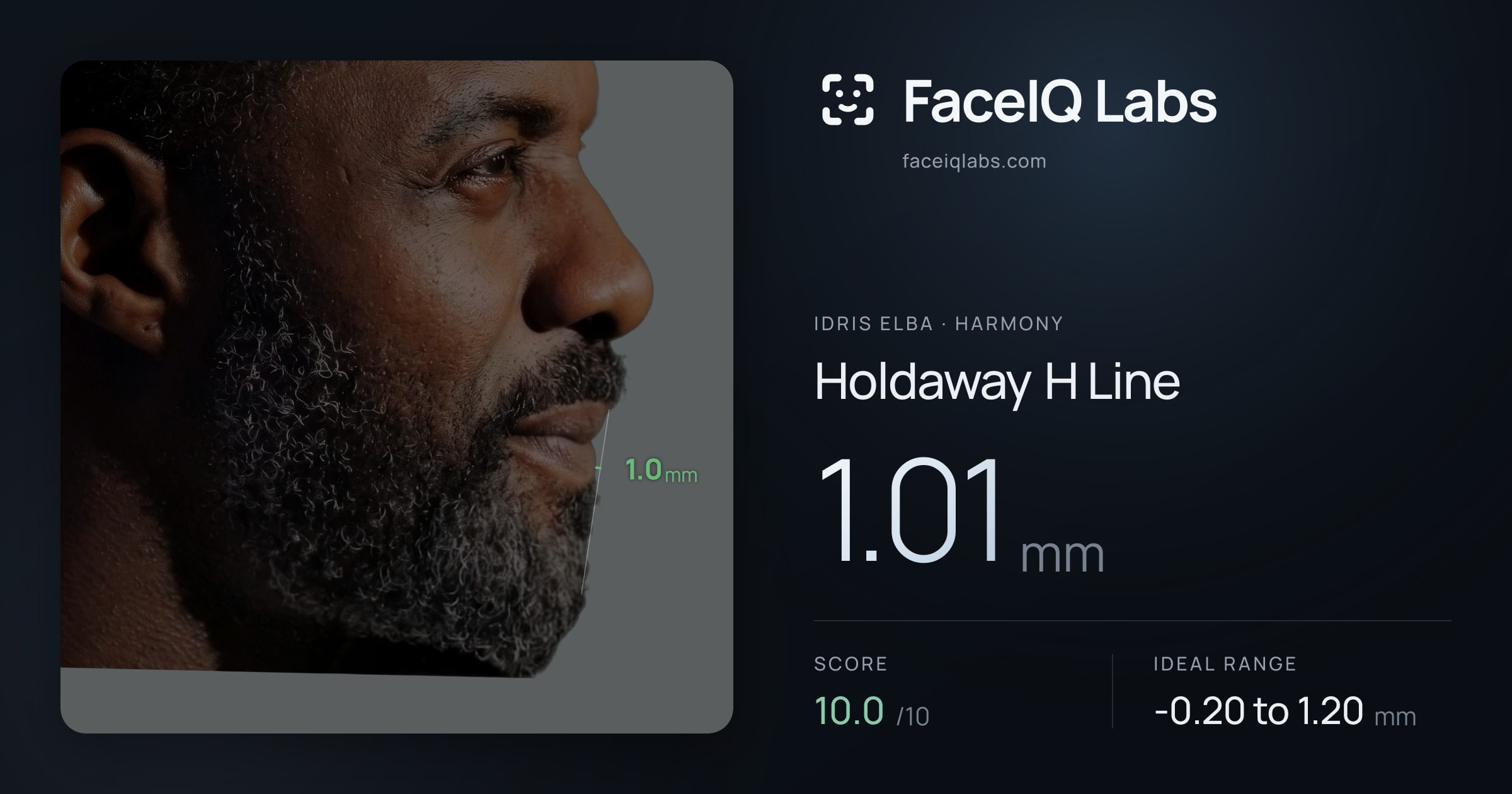 Idris Elba Holdaway H Line: 1.01mm, drawn on the photo