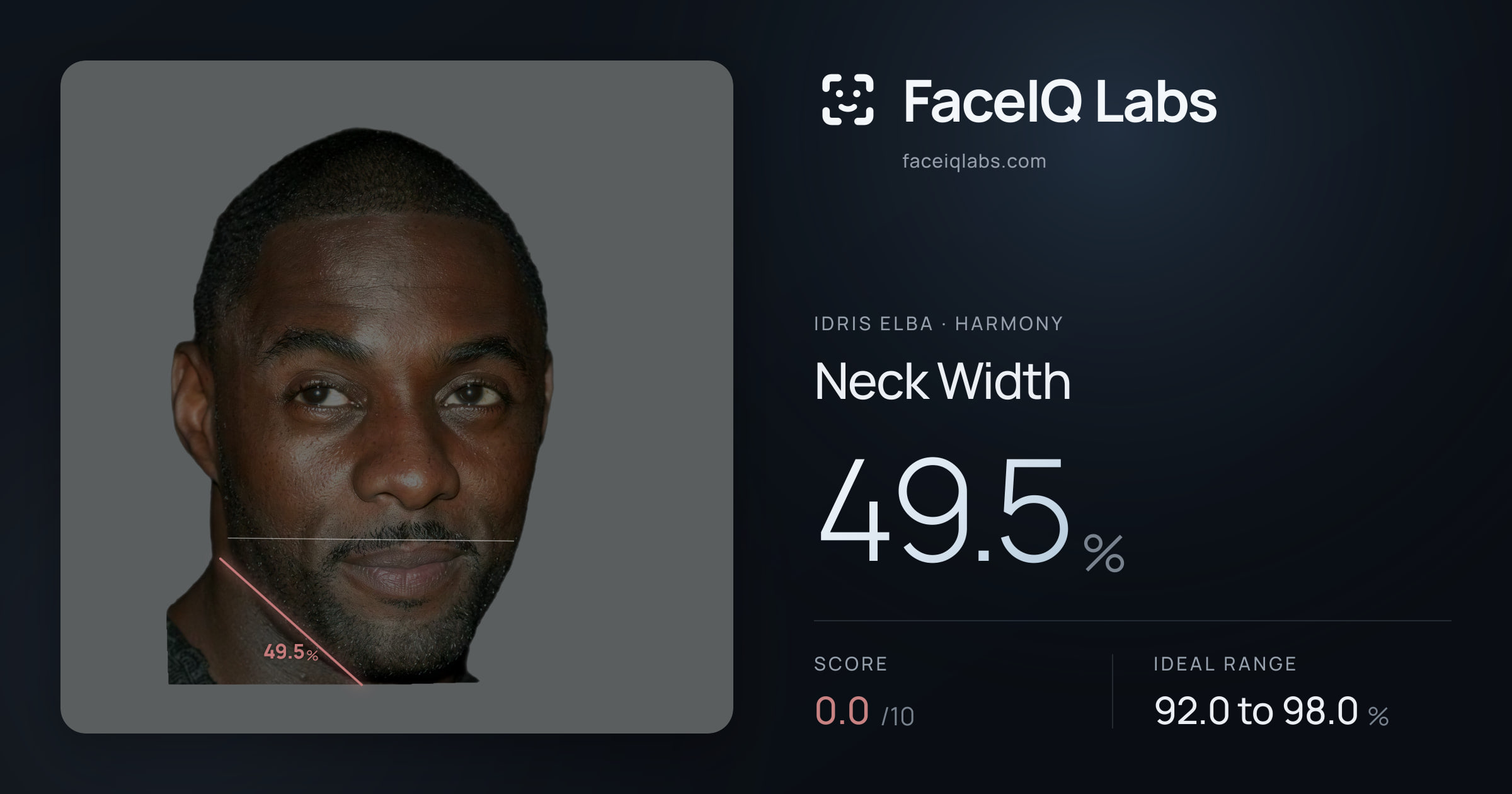 Idris Elba Neck Width: 49.5%, drawn on the photo