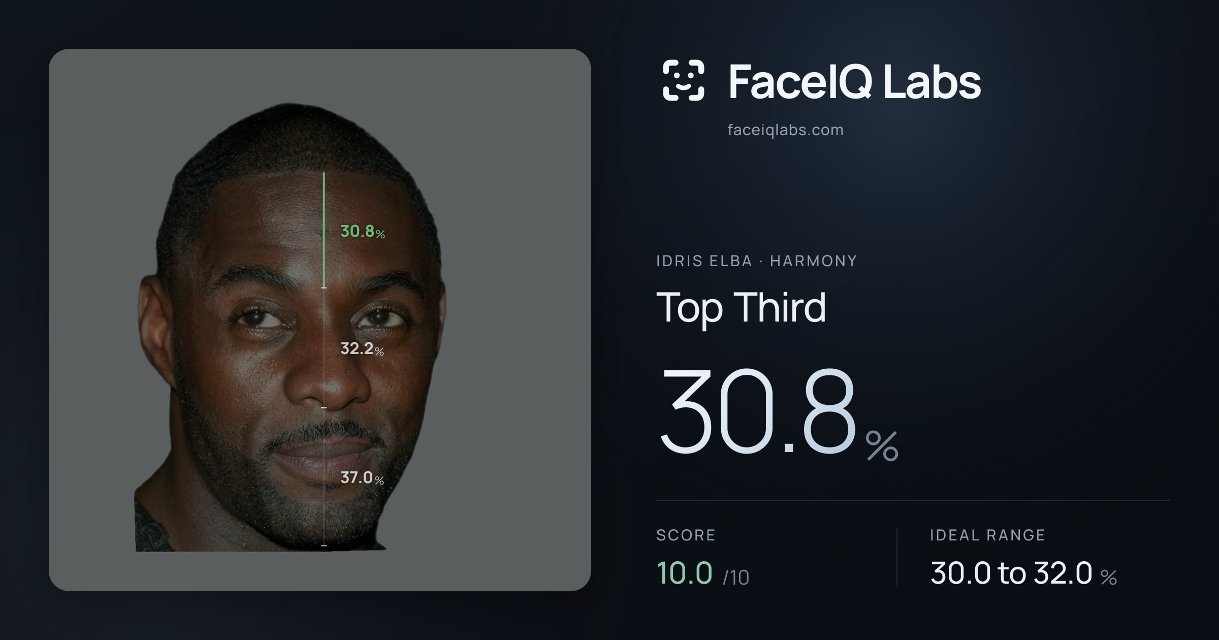 Idris Elba Top Third: 30.8%, drawn on the photo