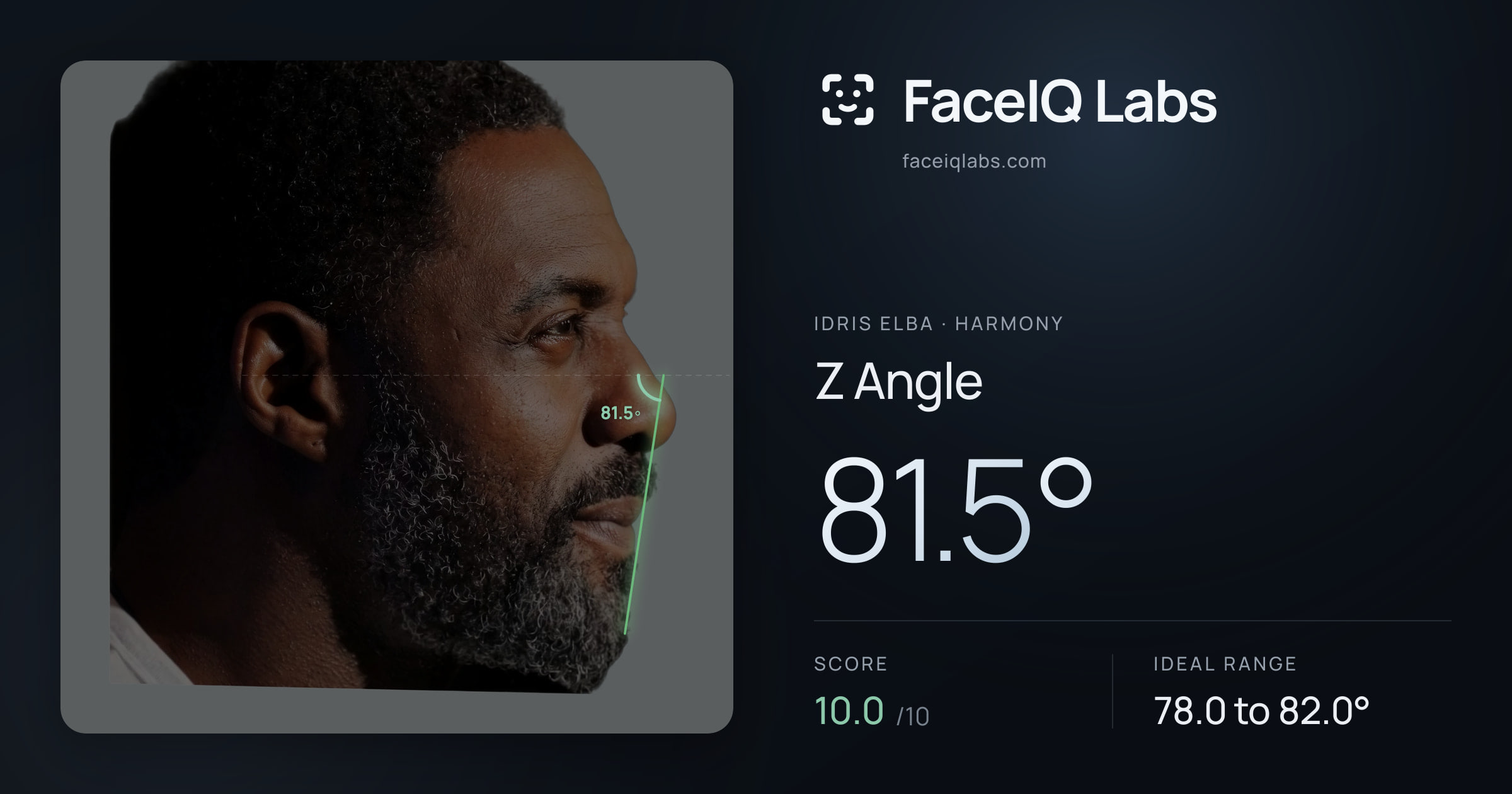Idris Elba Z Angle: 81.5°, drawn on the photo