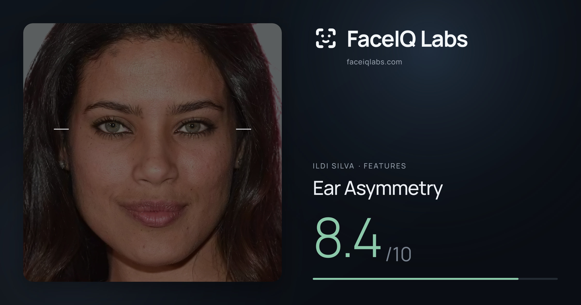 Ildi Silva Ear Asymmetry: 8.4/10, drawn on the photo