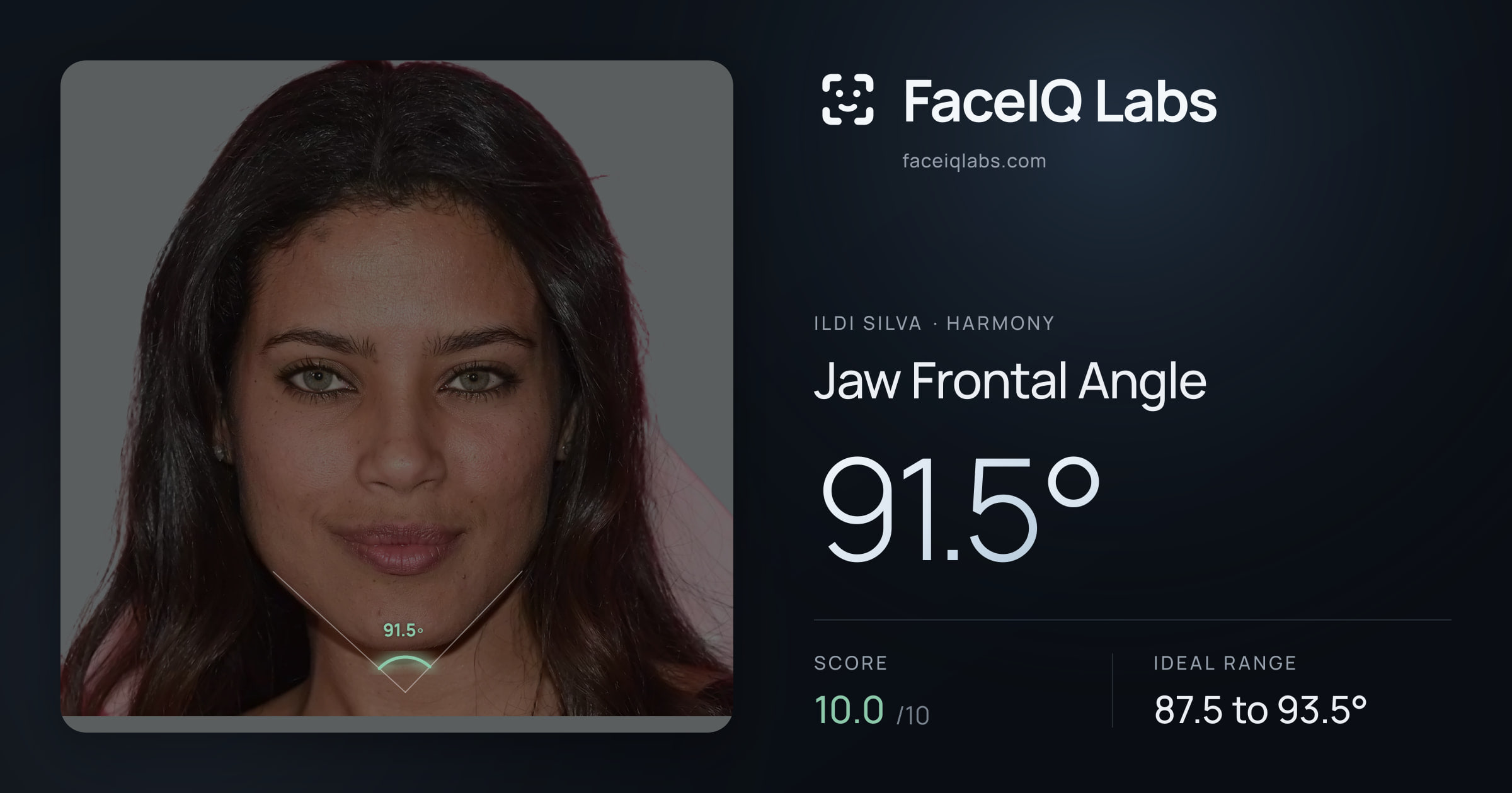 Ildi Silva Jaw Frontal Angle: 91.5°, drawn on the photo