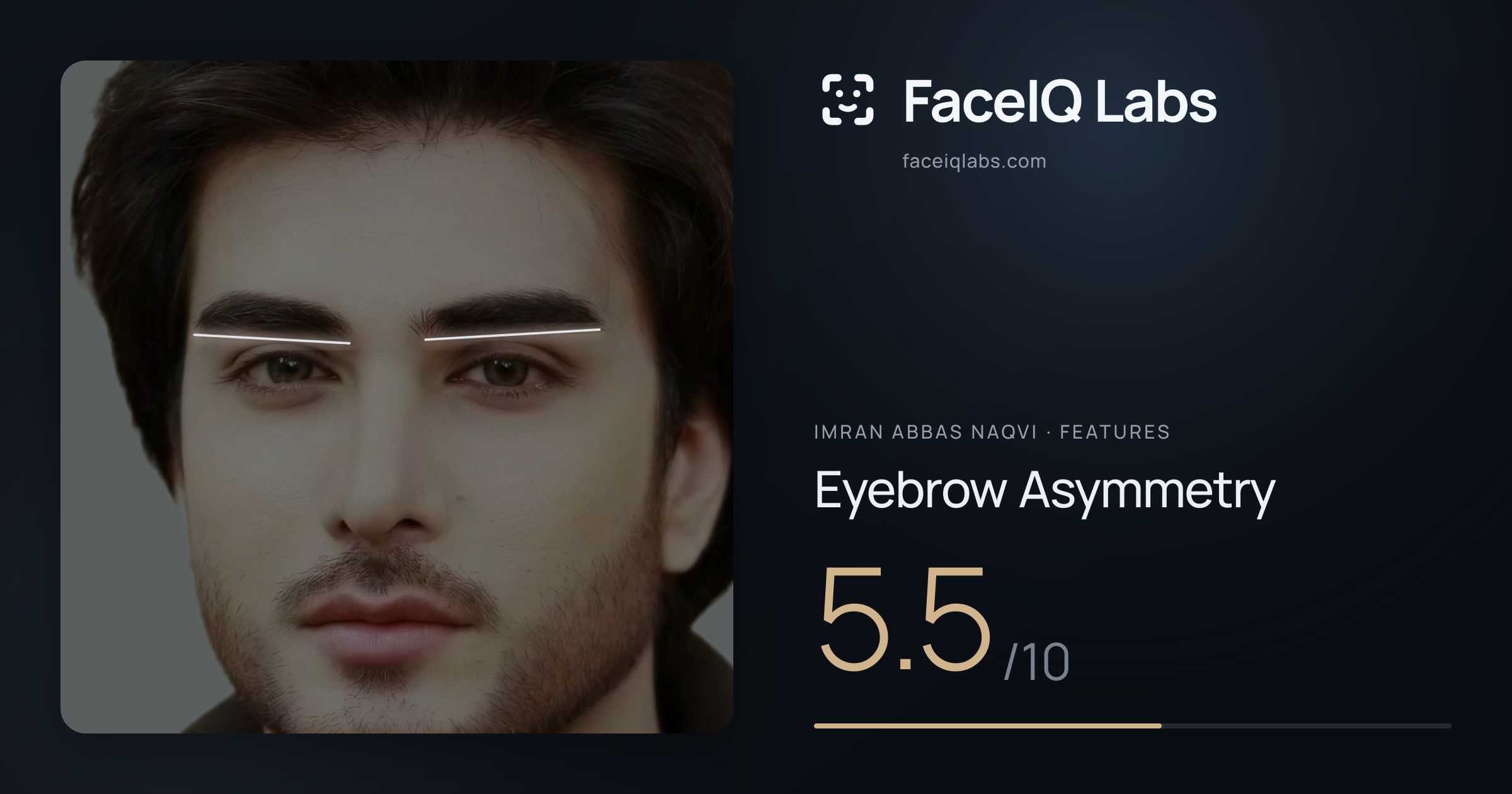 Imran Abbas Naqvi Eyebrow Asymmetry: 5.5/10, drawn on the photo