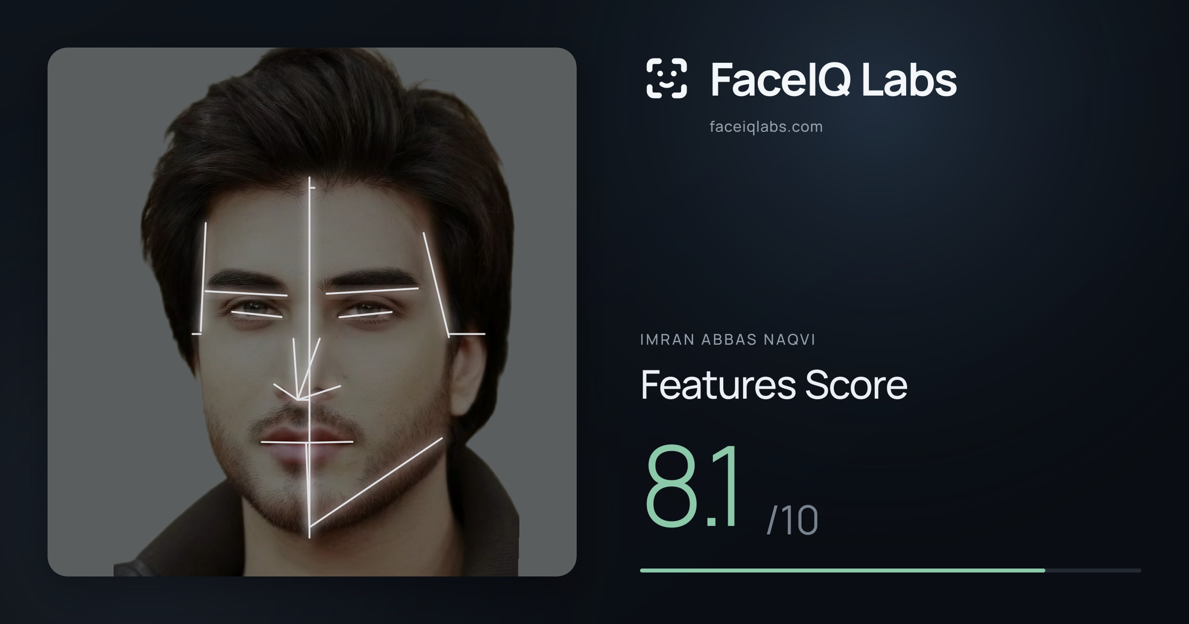 Imran Abbas Naqvi Features: 8.1/10, with each assessment drawn on the photo