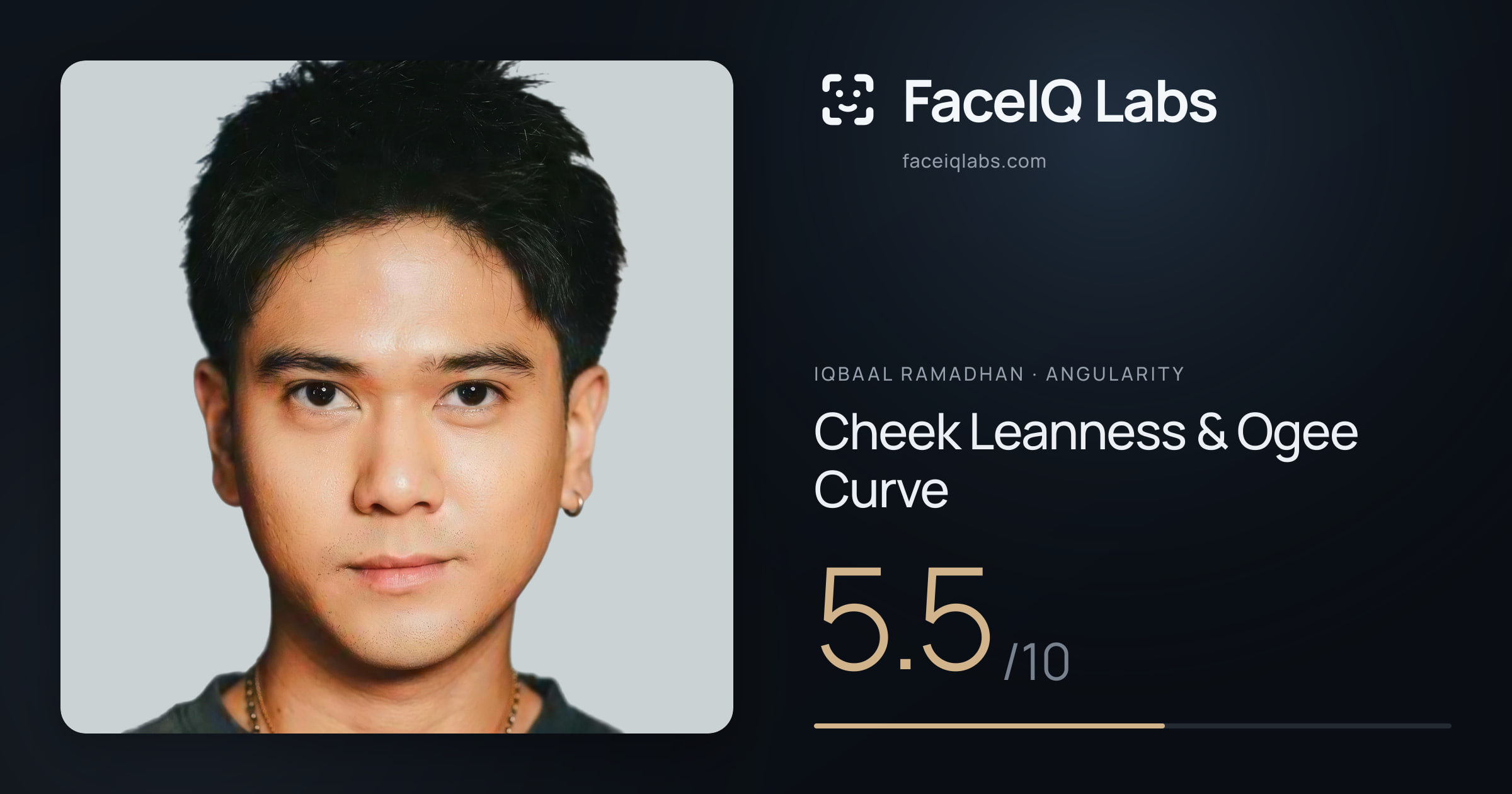 Iqbaal Ramadhan Cheek Leanness & Ogee Curve: 5.5/10, drawn on the photo