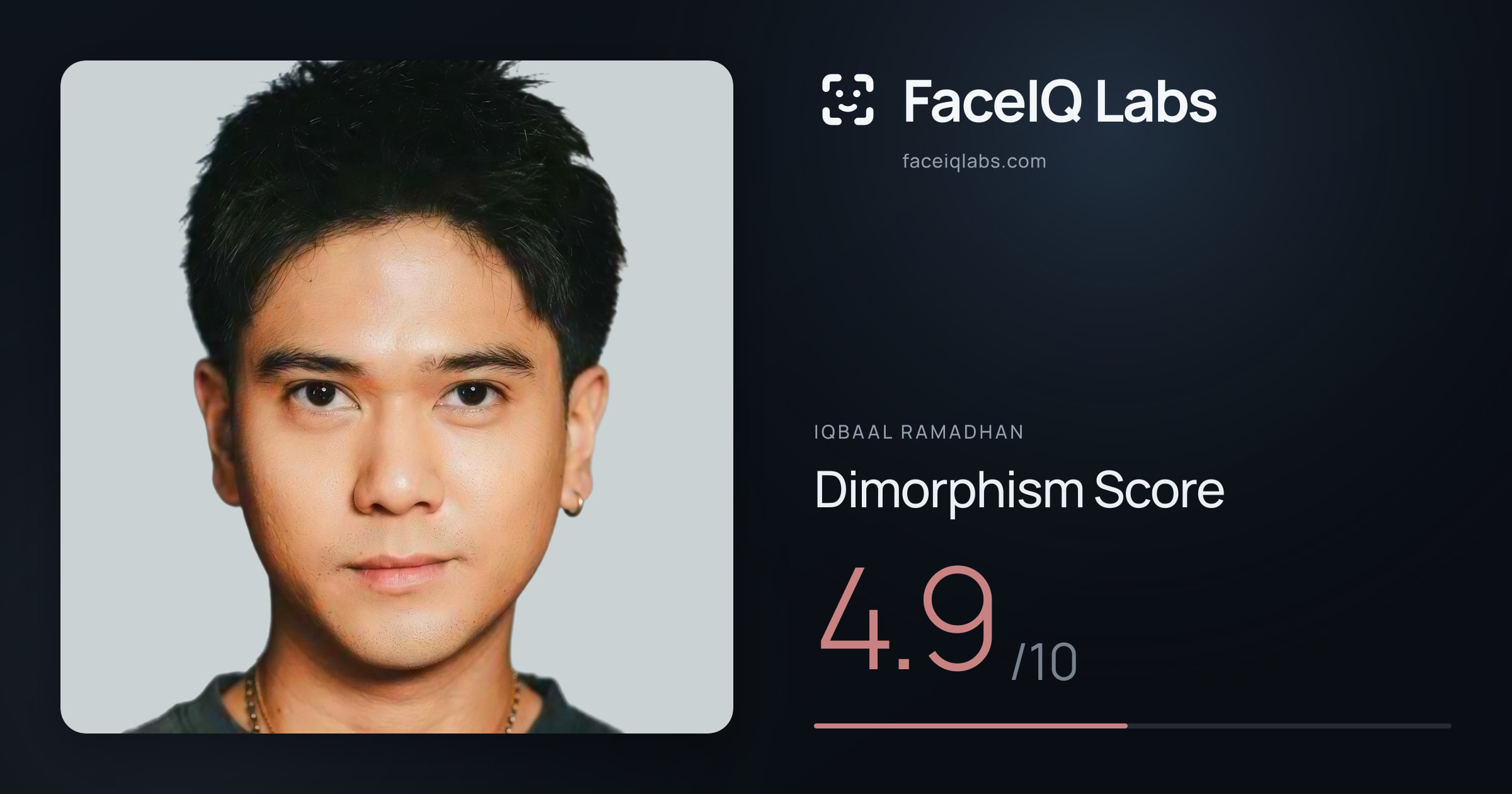 Iqbaal Ramadhan Dimorphism: 4.9/10, with each assessment drawn on the photo