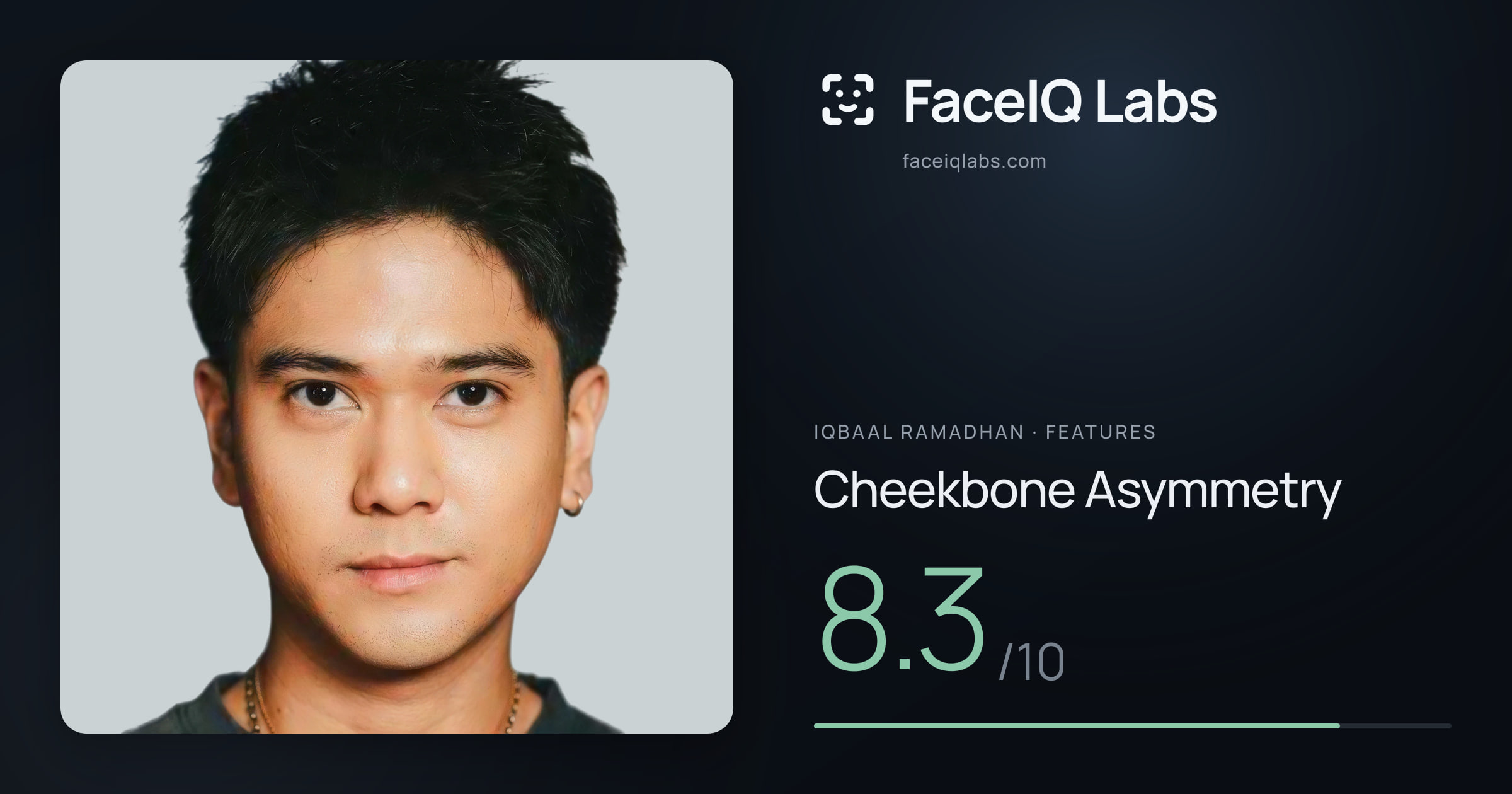 Iqbaal Ramadhan Cheekbone Asymmetry: 8.3/10, drawn on the photo