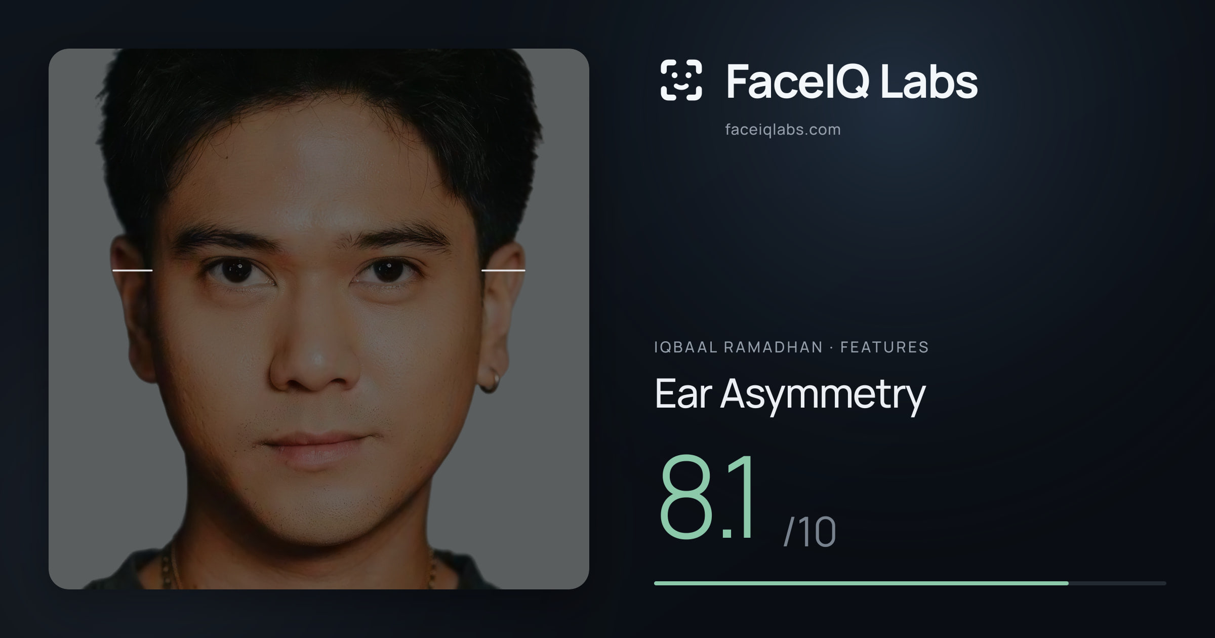 Iqbaal Ramadhan Ear Asymmetry: 8.1/10, drawn on the photo