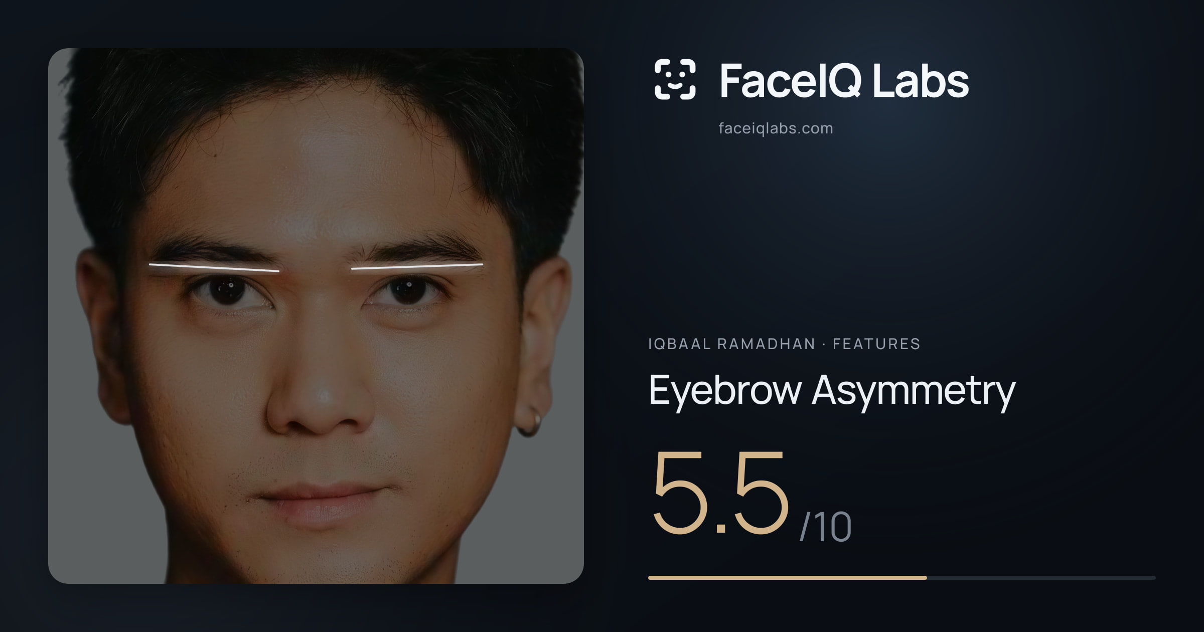 Iqbaal Ramadhan Eyebrow Asymmetry: 5.5/10, drawn on the photo