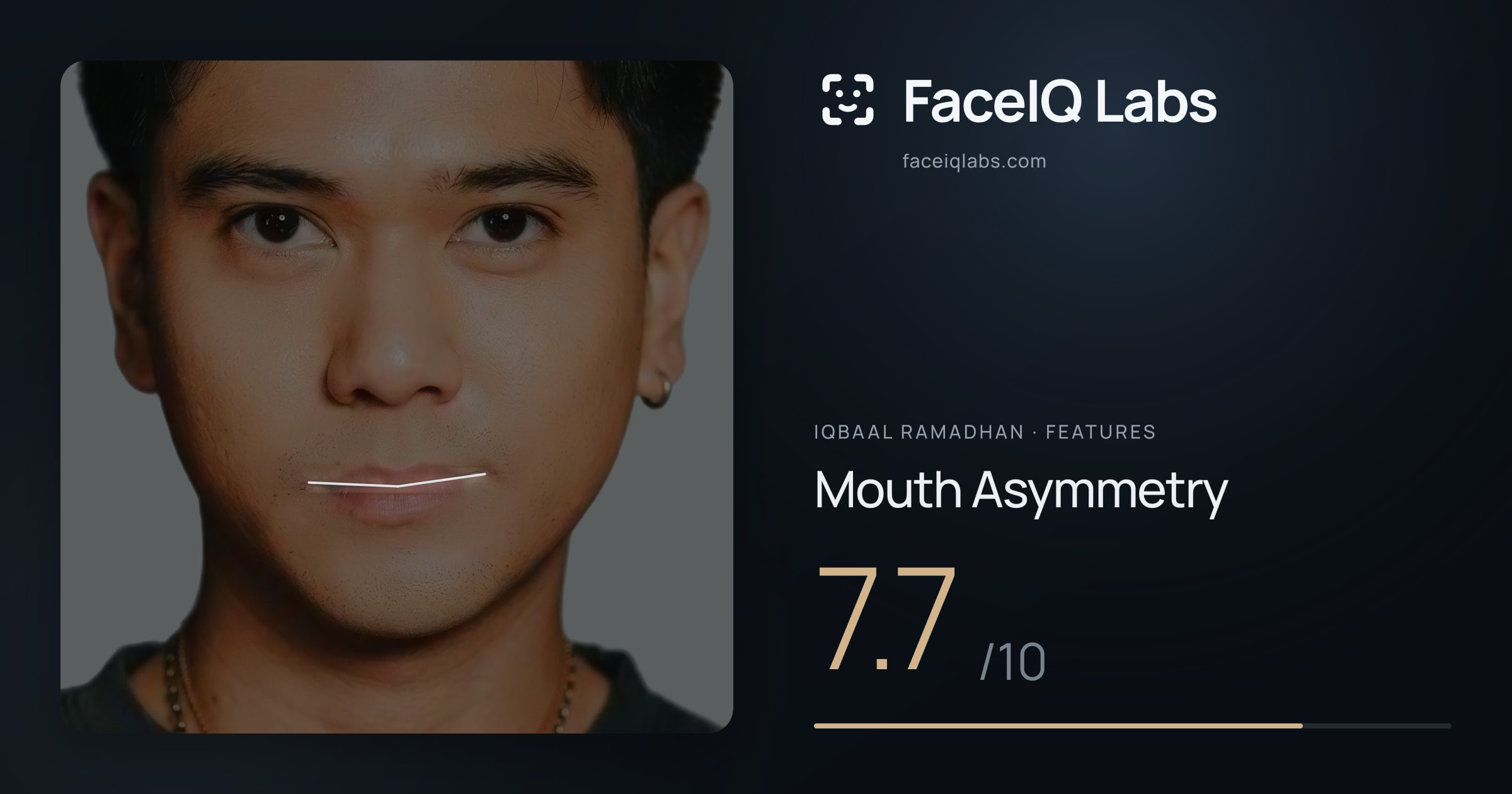 Iqbaal Ramadhan Mouth Asymmetry: 7.7/10, drawn on the photo
