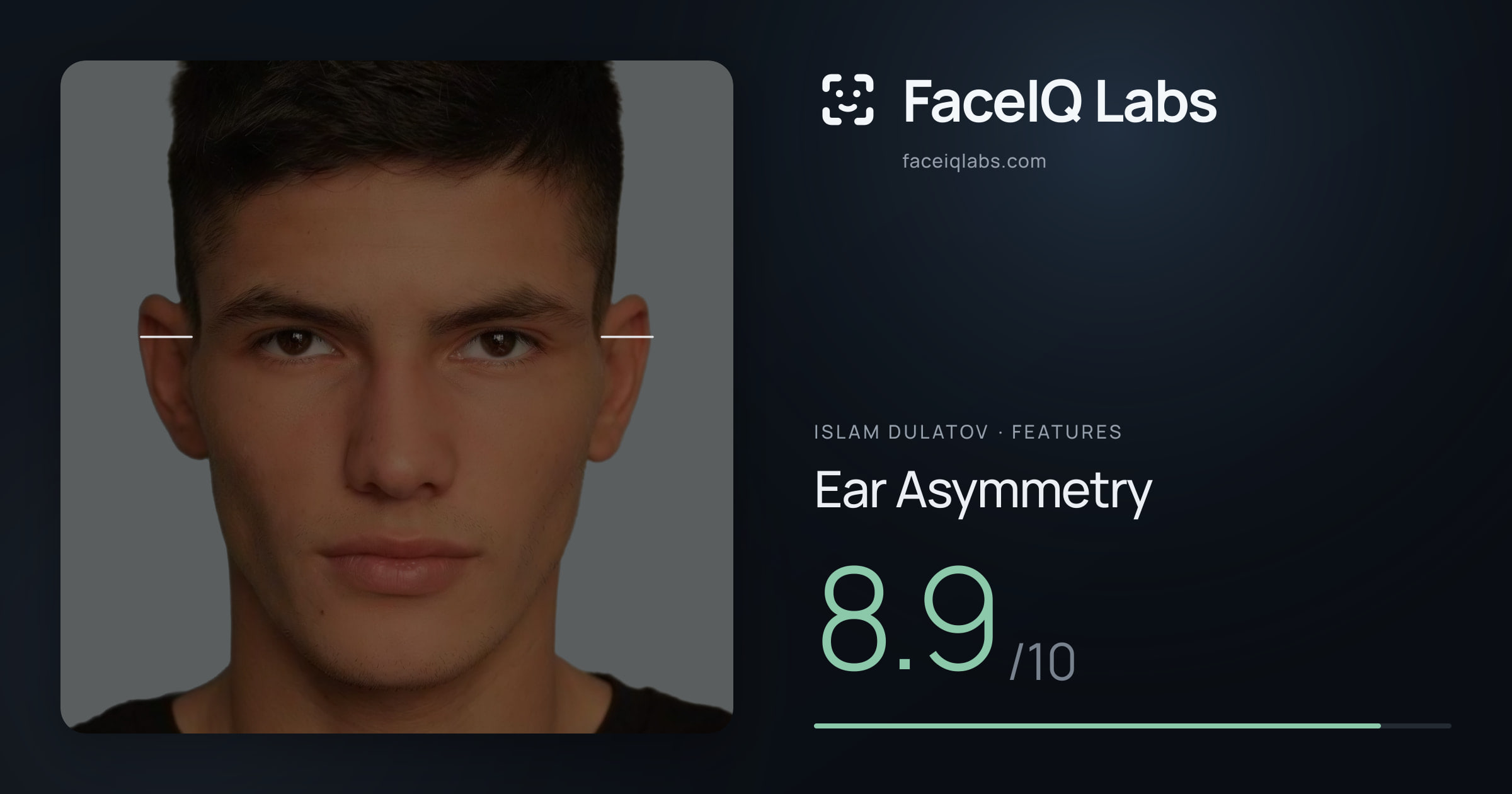 Islam Dulatov Ear Asymmetry: 8.9/10, drawn on the photo