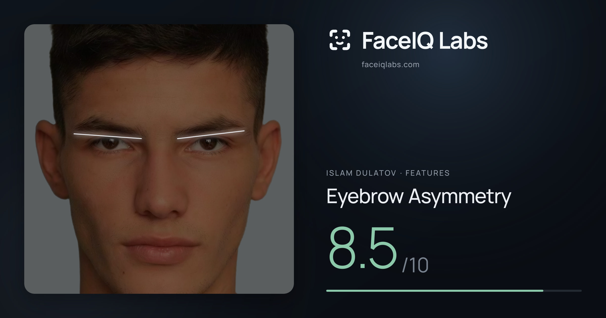 Islam Dulatov Eyebrow Asymmetry: 8.5/10, drawn on the photo