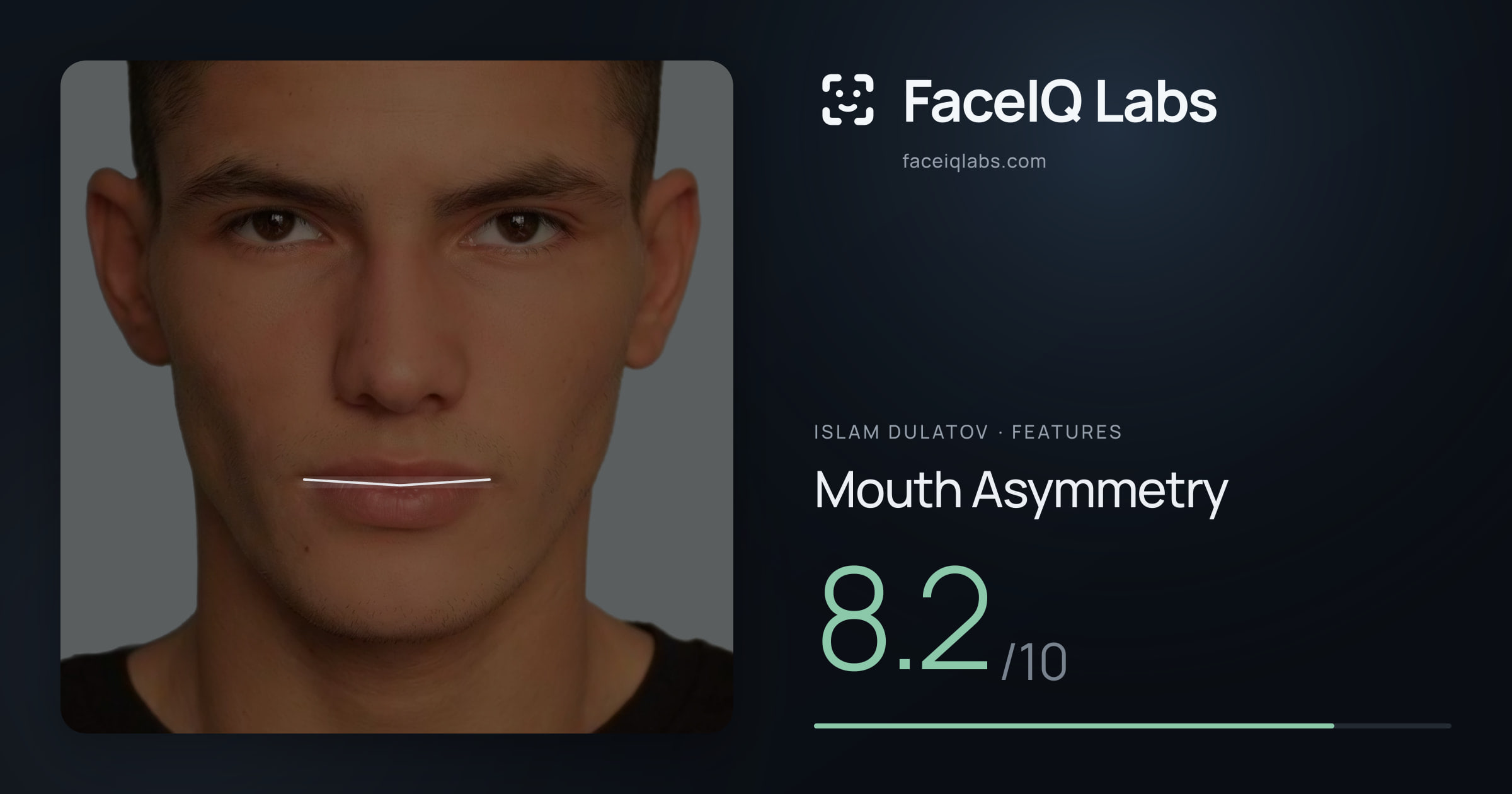 Islam Dulatov Mouth Asymmetry: 8.2/10, drawn on the photo