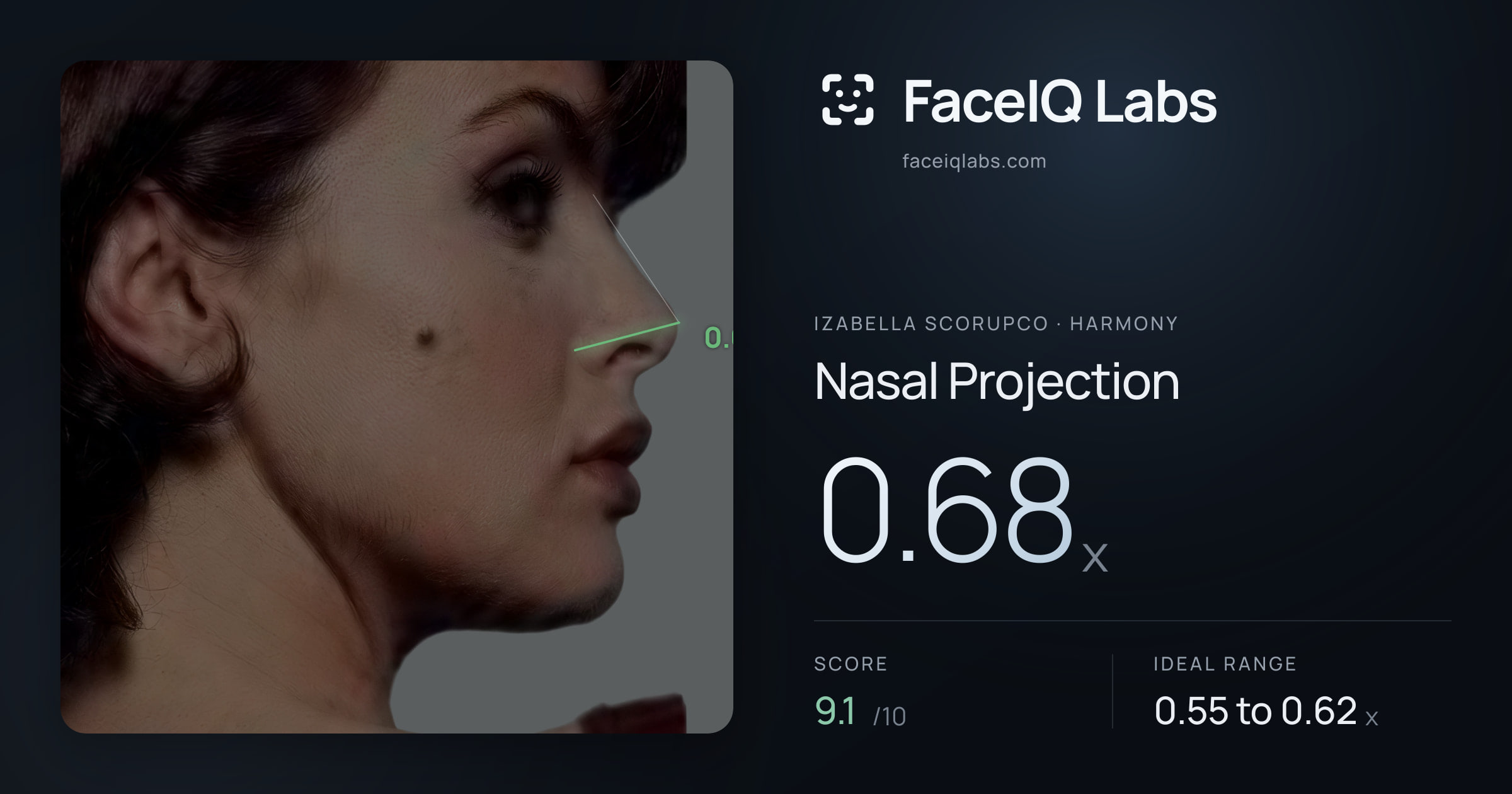 Izabella Scorupco Nasal Projection: 0.68x, drawn on the photo