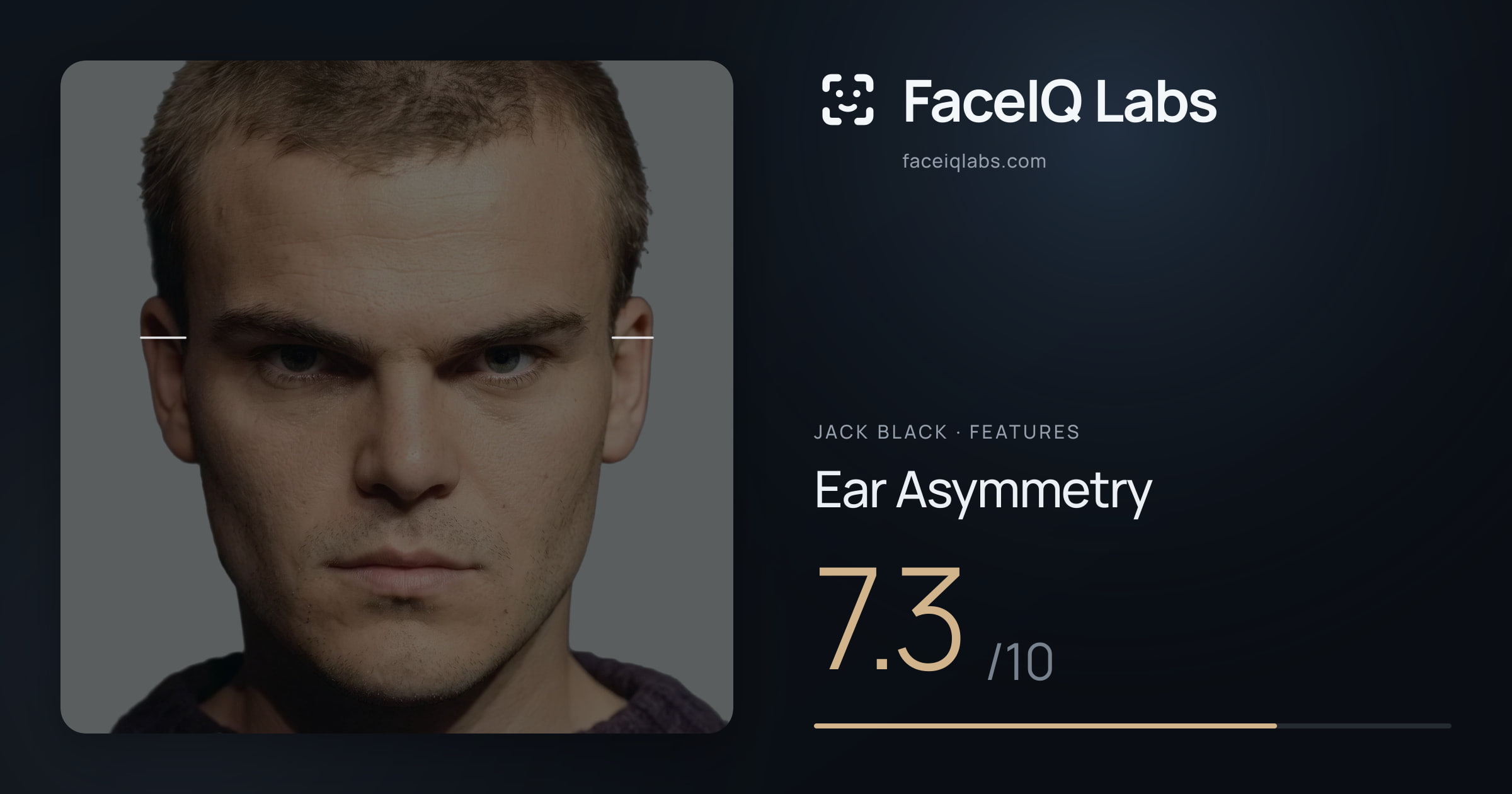 Jack Black Ear Asymmetry: 7.3/10, drawn on the photo
