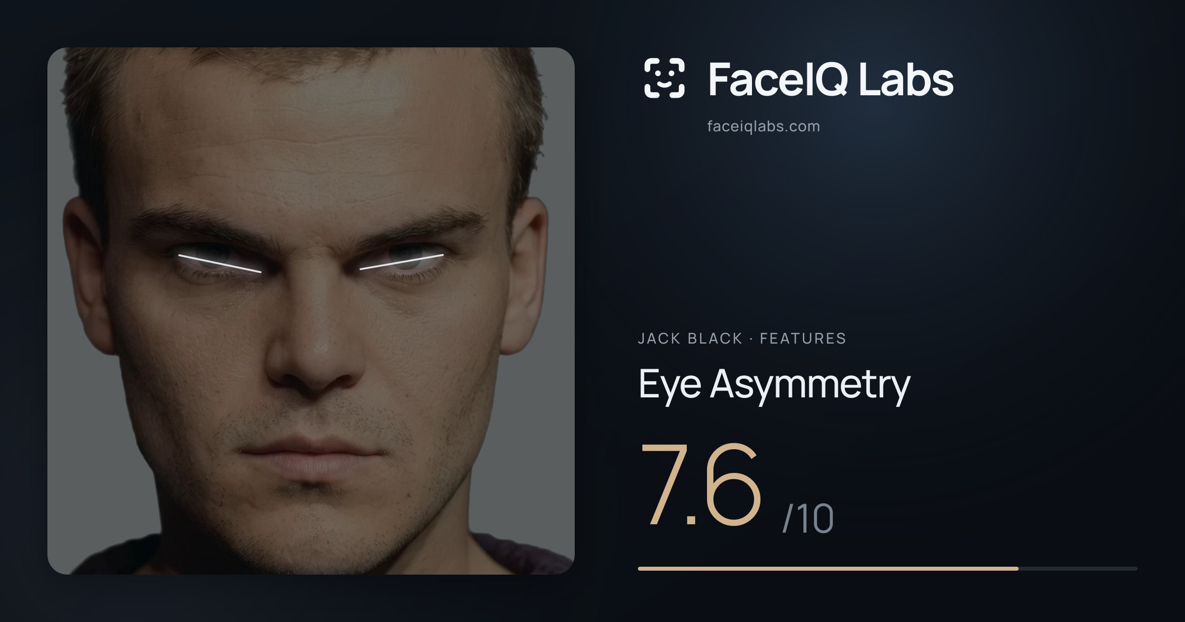 Jack Black Eye Asymmetry: 7.6/10, drawn on the photo
