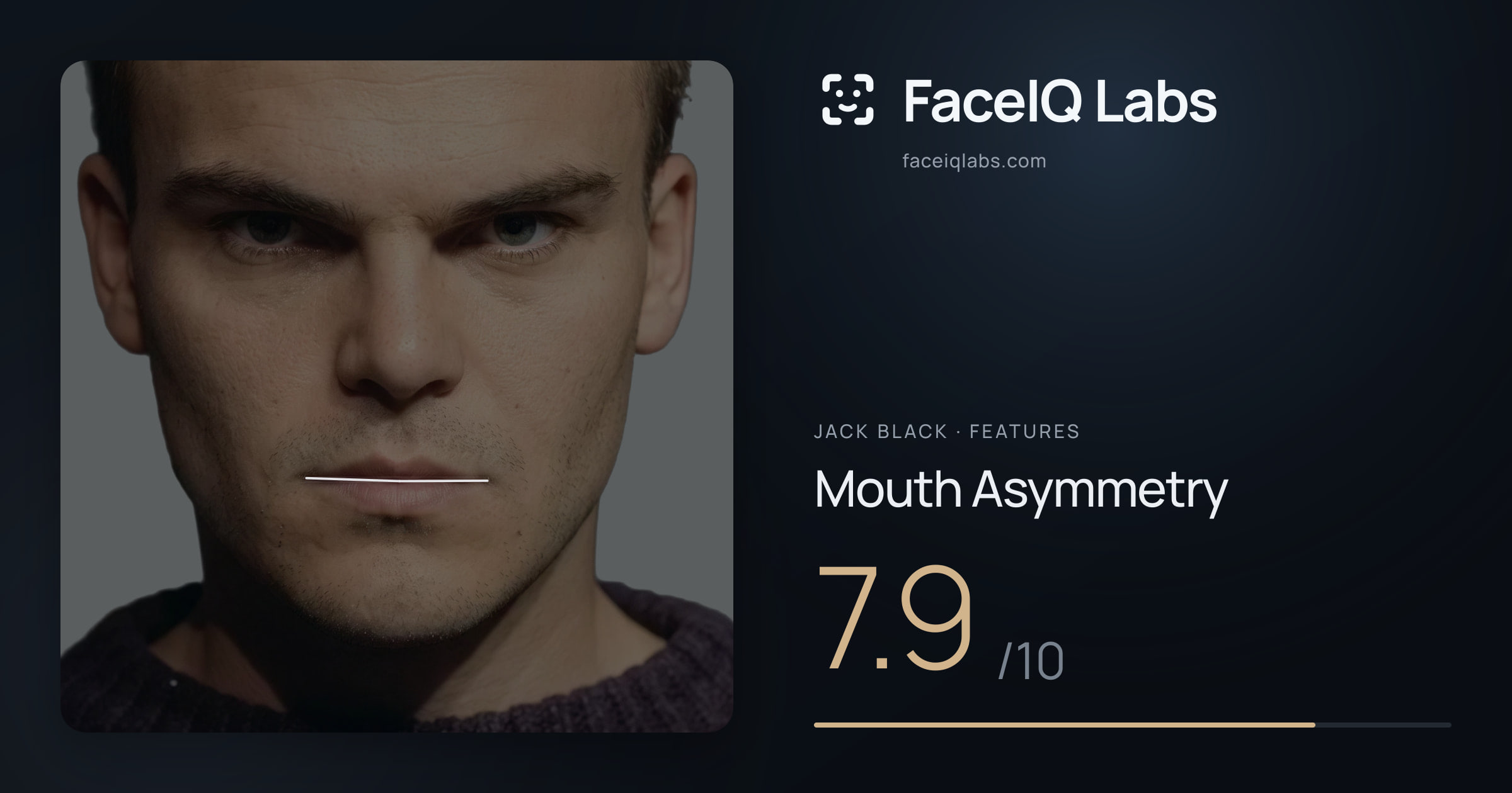 Jack Black Mouth Asymmetry: 7.9/10, drawn on the photo