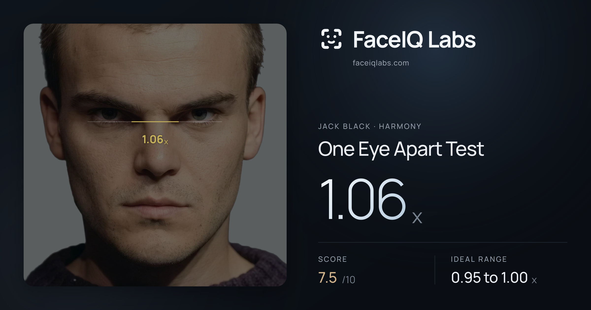 Jack Black One Eye Apart Test: 1.06x, drawn on the photo