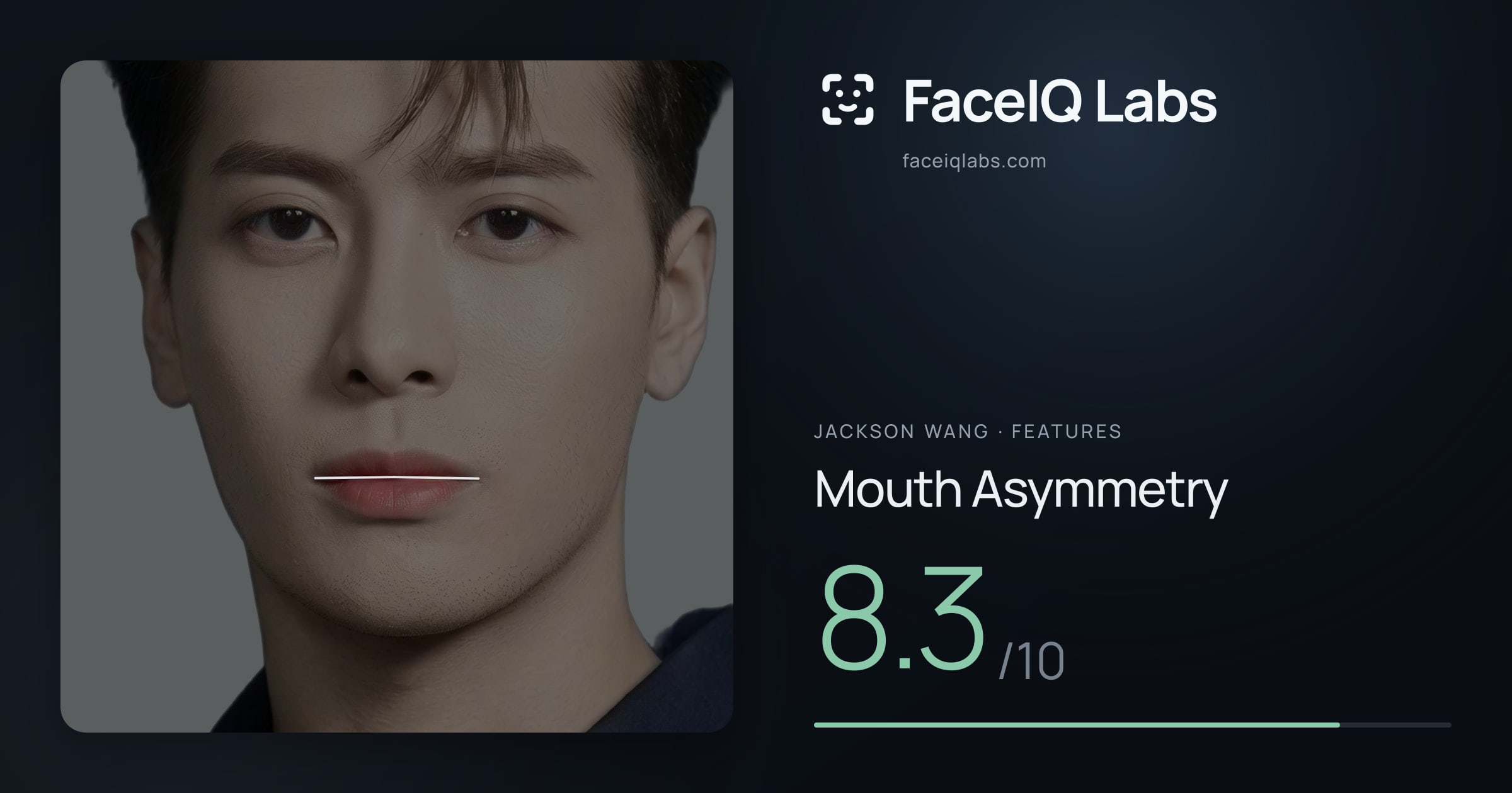 Jackson Wang Mouth Asymmetry: 8.3/10, drawn on the photo