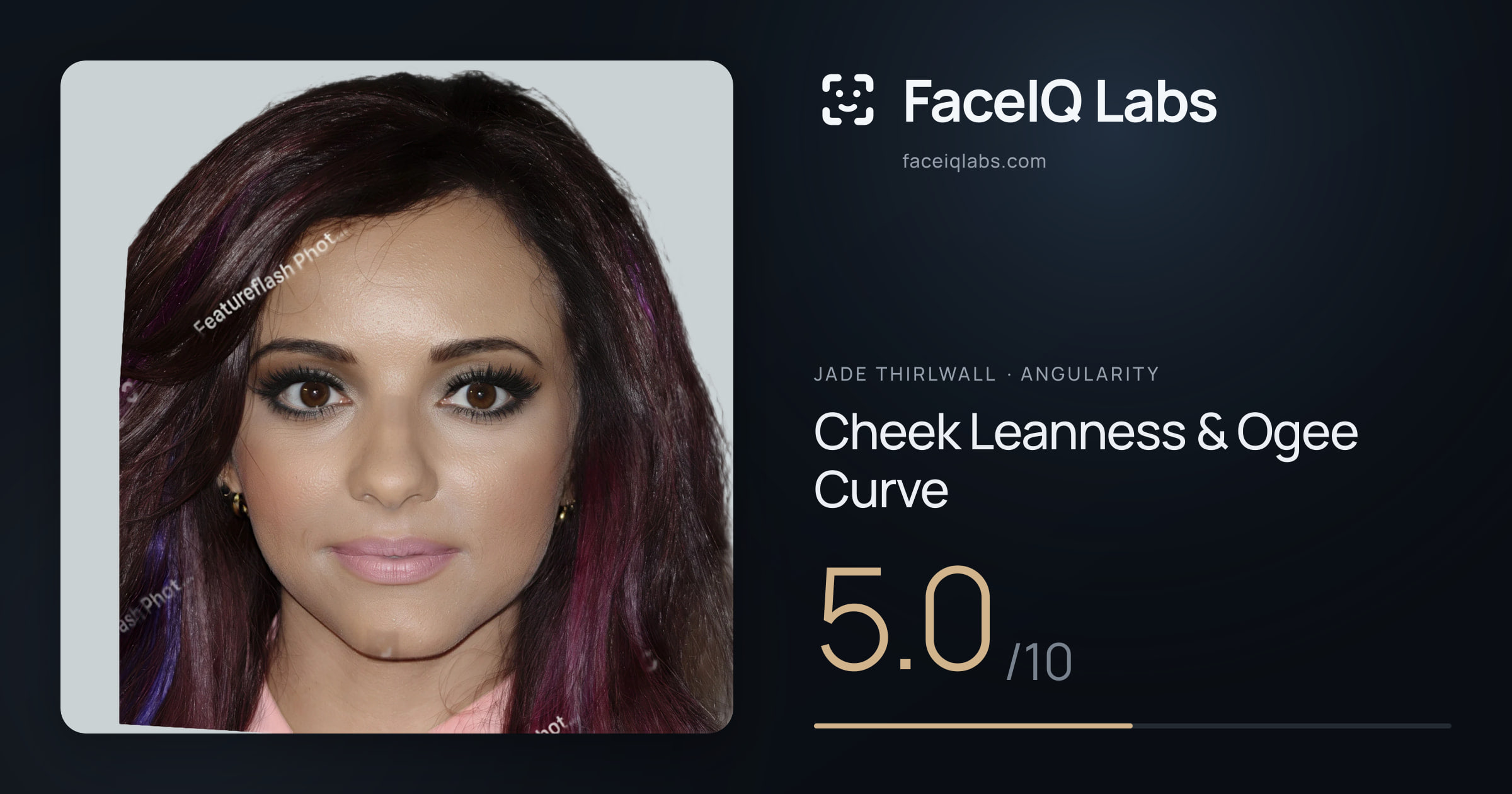 Jade Thirlwall Cheek Leanness & Ogee Curve: 5.0/10, drawn on the photo