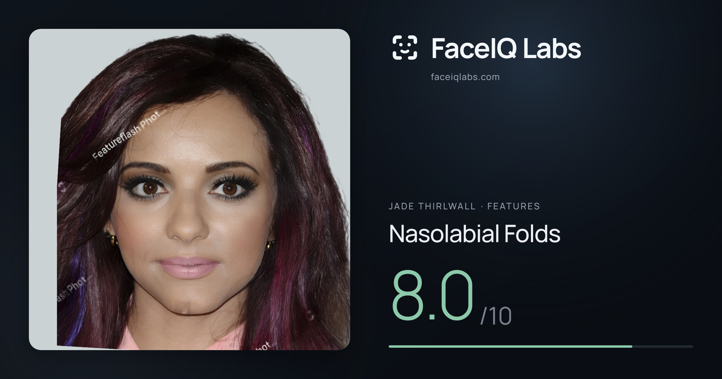 Jade Thirlwall Nasolabial Folds: 8.0/10, drawn on the photo