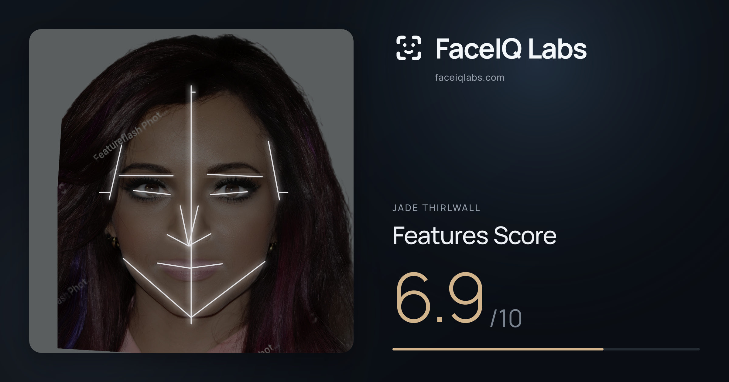 Jade Thirlwall Features: 6.9/10, with each assessment drawn on the photo