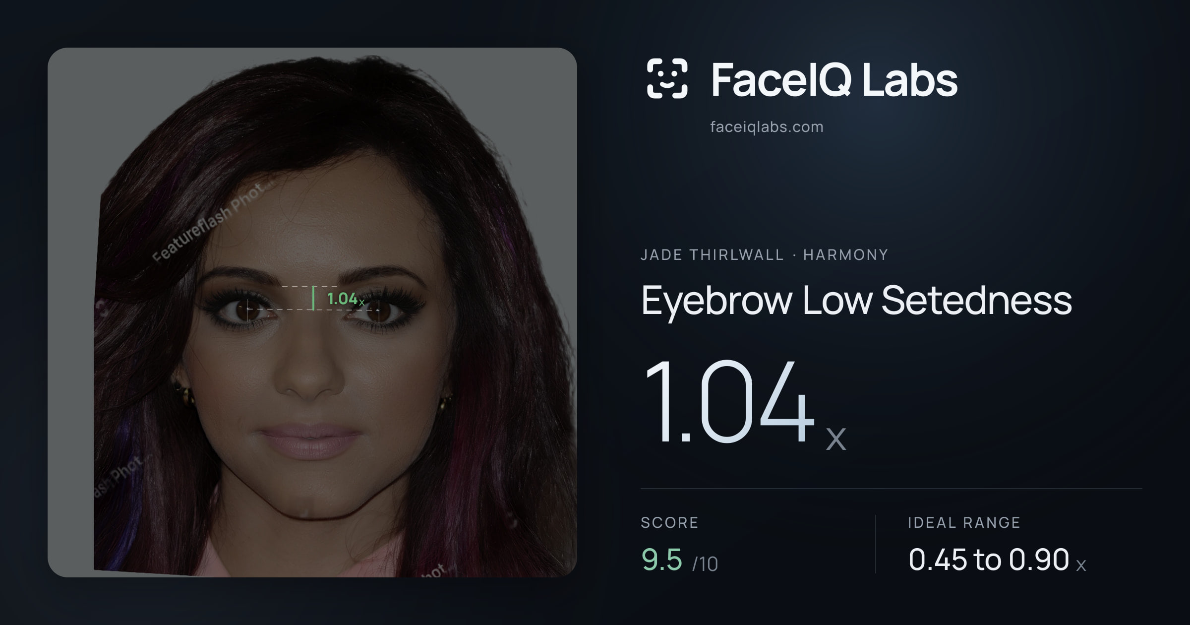 Jade Thirlwall Eyebrow Low Setedness: 1.04x, drawn on the photo