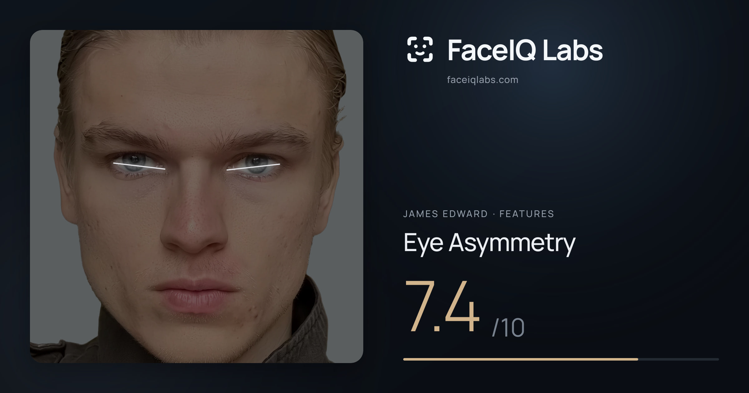 James Edward Eye Asymmetry: 7.4/10, drawn on the photo