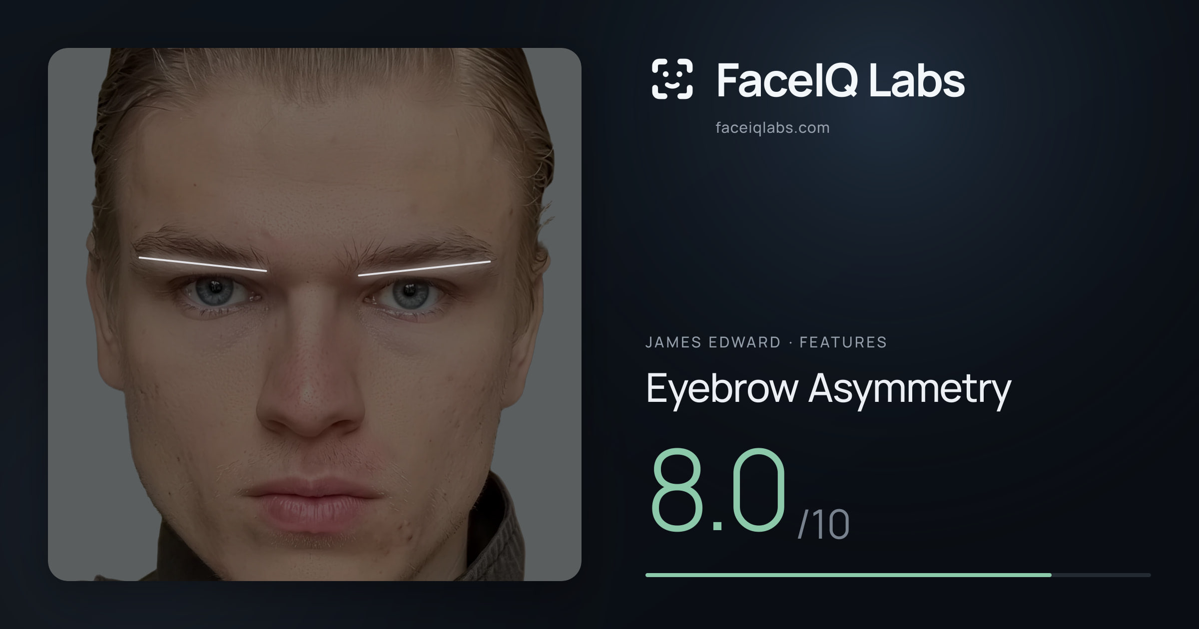 James Edward Eyebrow Asymmetry: 8.0/10, drawn on the photo
