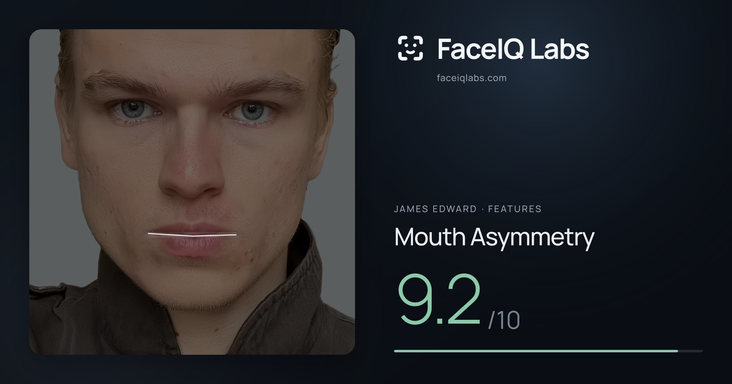 James Edward Mouth Asymmetry: 9.2/10, drawn on the photo
