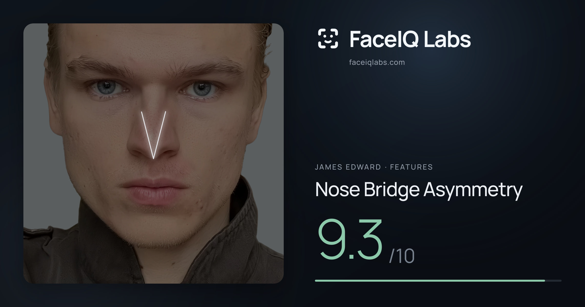 James Edward Nose Bridge Asymmetry: 9.3/10, drawn on the photo