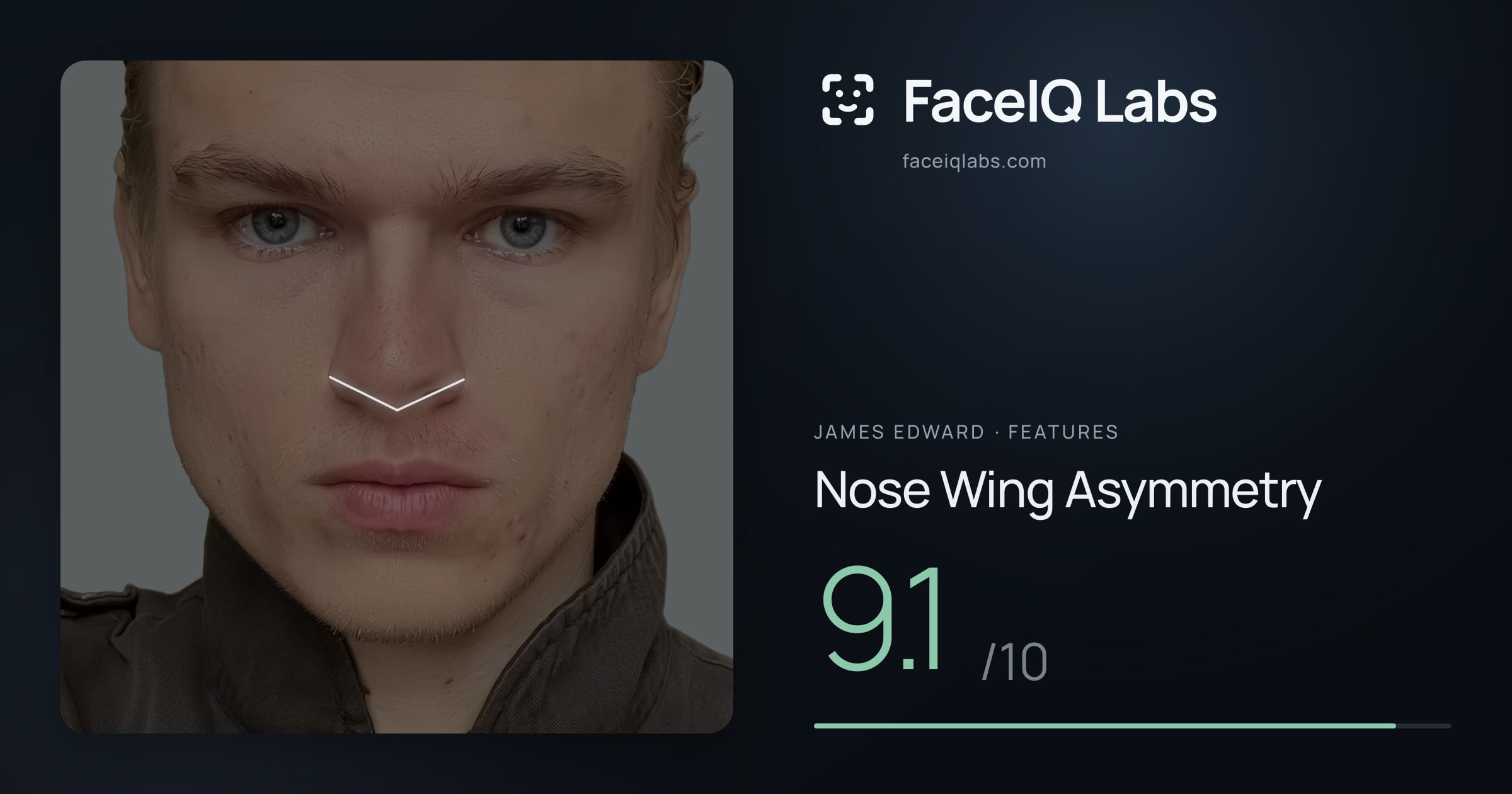 James Edward Nose Wing Asymmetry: 9.1/10, drawn on the photo