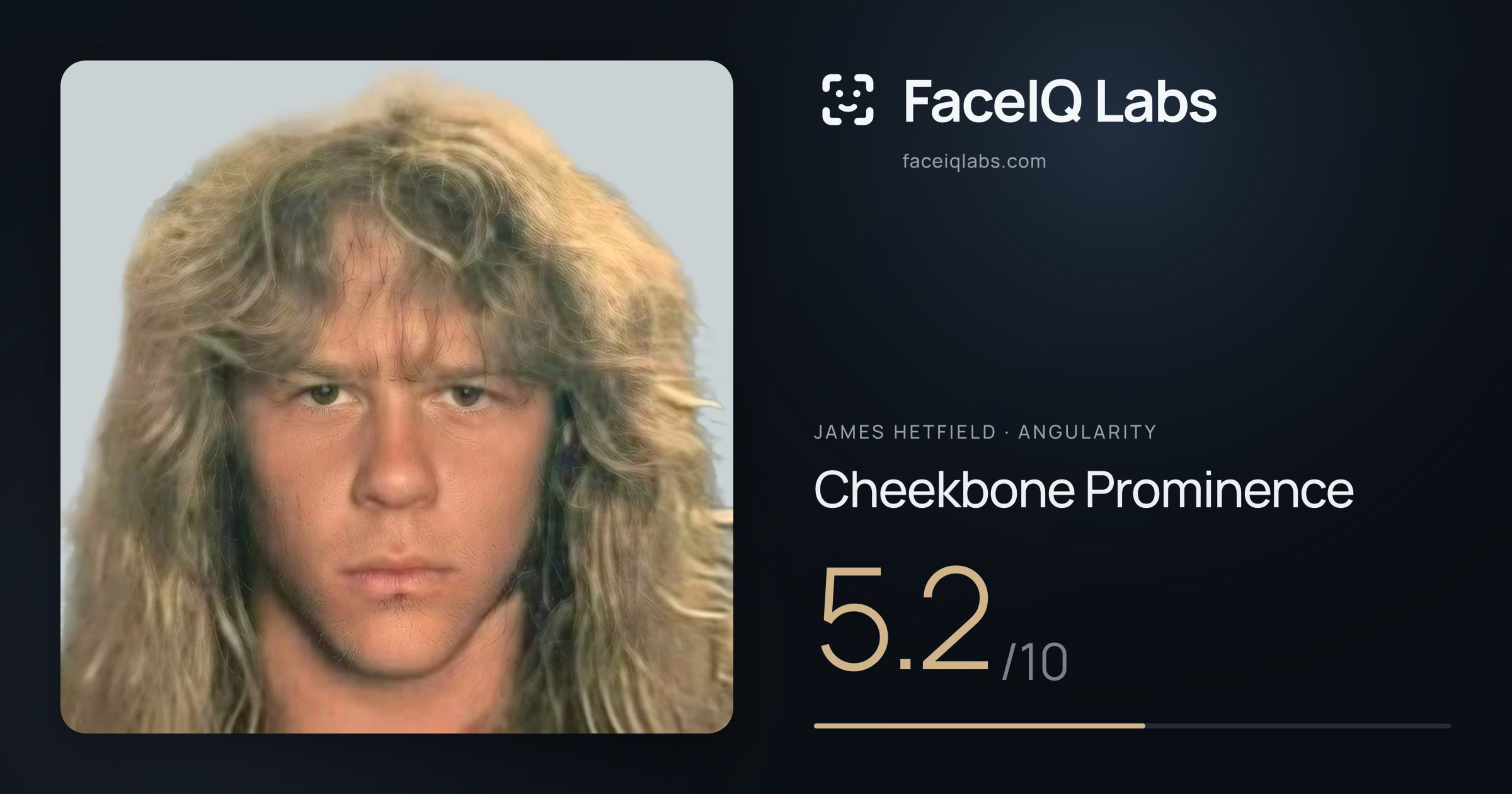 James Hetfield Cheekbone Prominence: 5.2/10, drawn on the photo