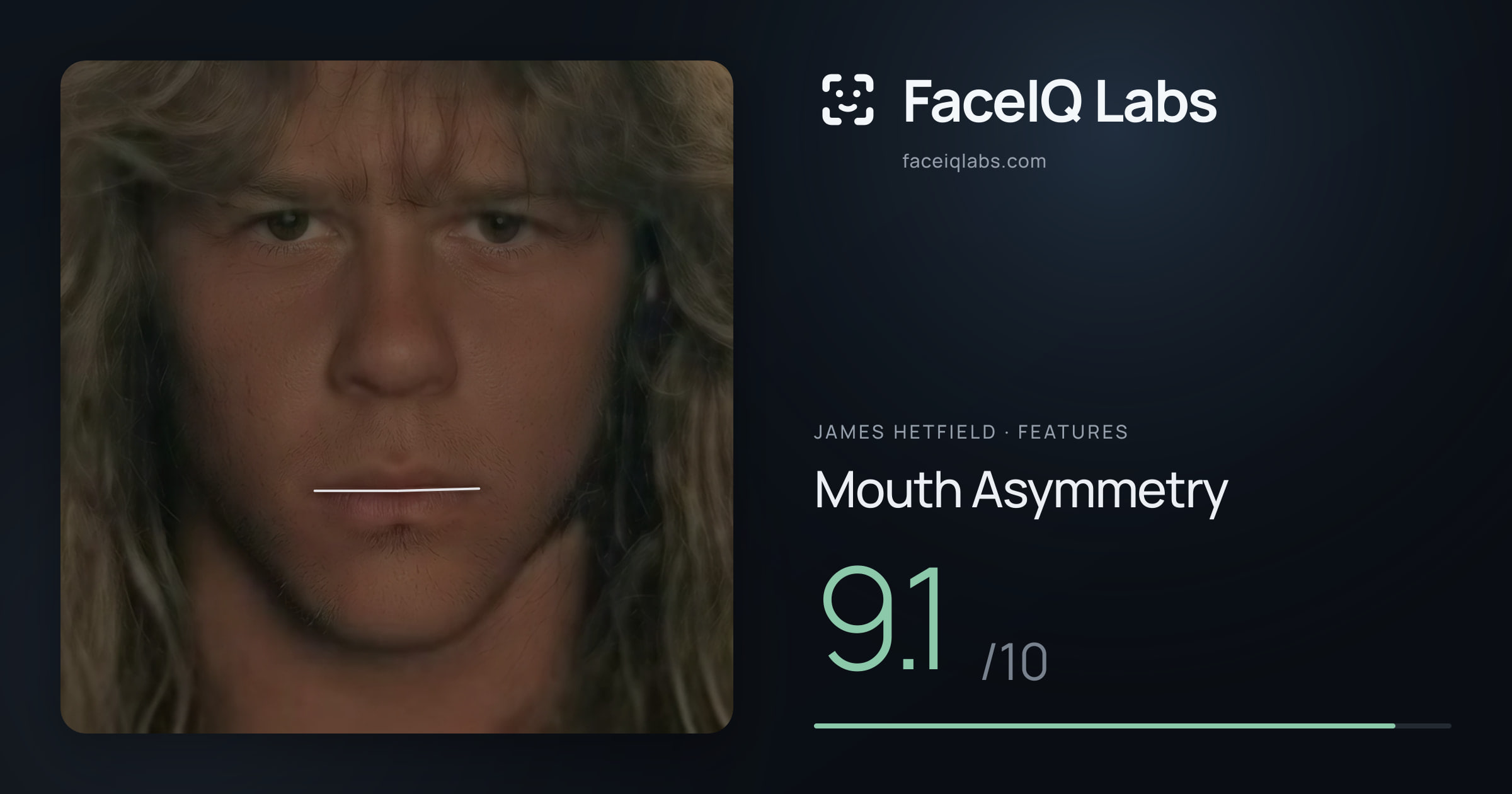 James Hetfield Mouth Asymmetry: 9.1/10, drawn on the photo