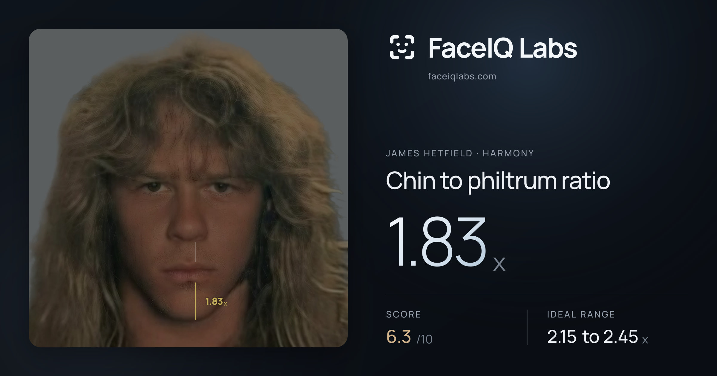 James Hetfield Chin to philtrum ratio: 1.83x, drawn on the photo