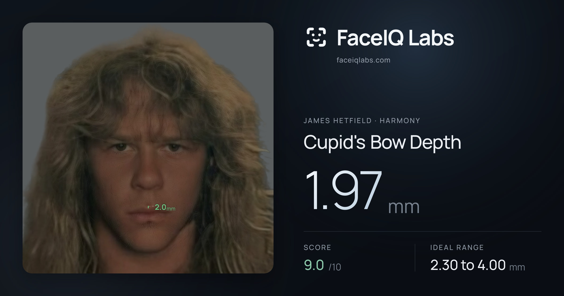 James Hetfield Cupid's Bow Depth: 1.97mm, drawn on the photo