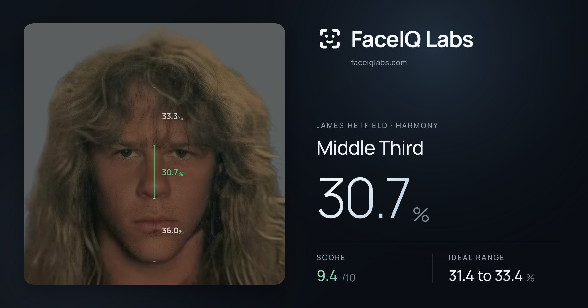 James Hetfield Middle Third: 30.7%, drawn on the photo