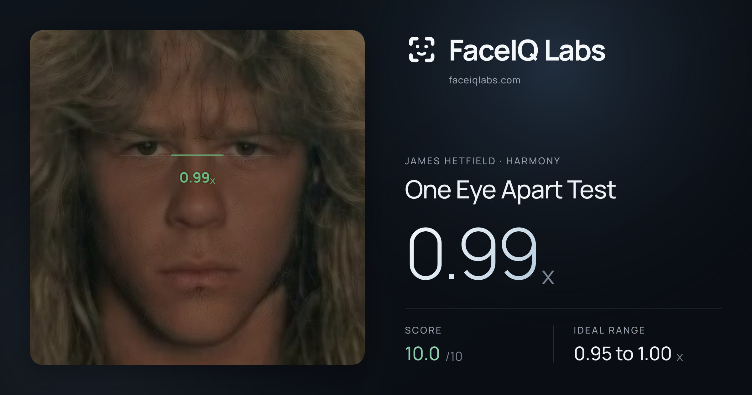 James Hetfield One Eye Apart Test: 0.99x, drawn on the photo