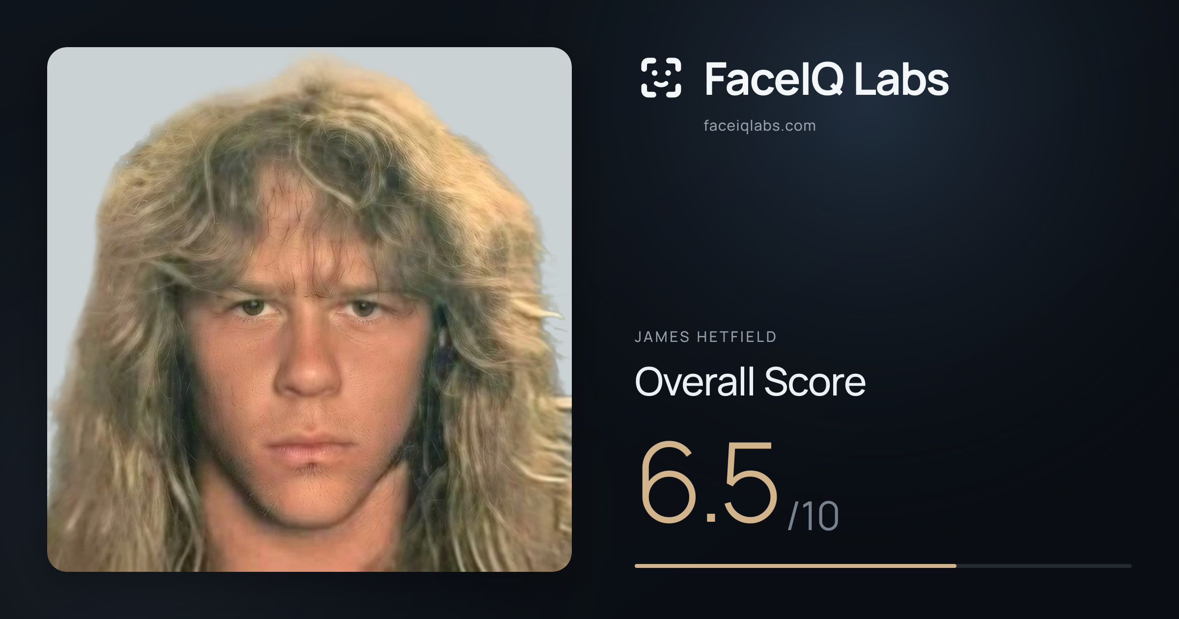 James Hetfield face rating: 6.5/10, with each section's score