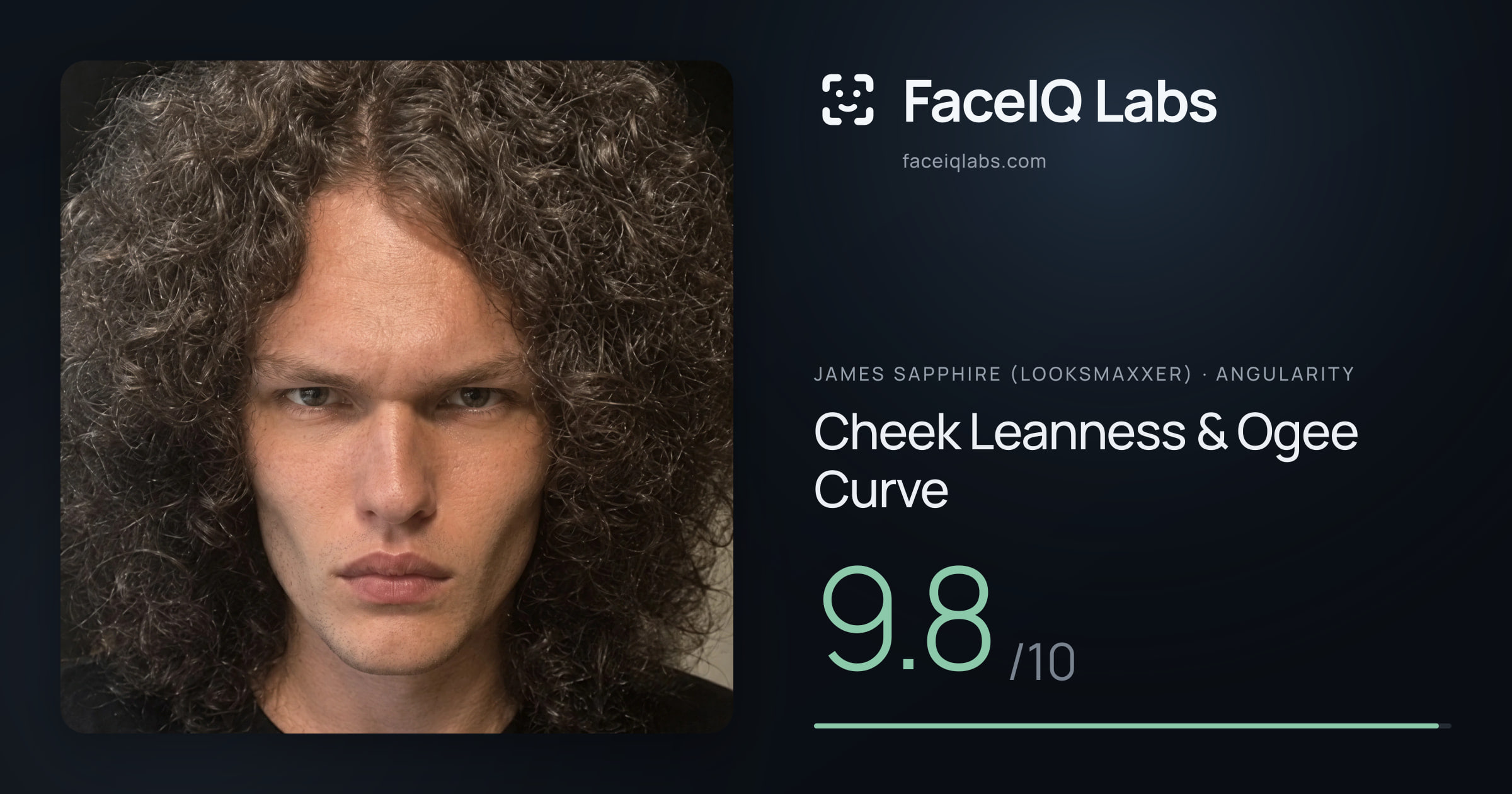 James Sapphire (Looksmaxxer) Cheek Leanness & Ogee Curve: 9.8/10, drawn on the photo