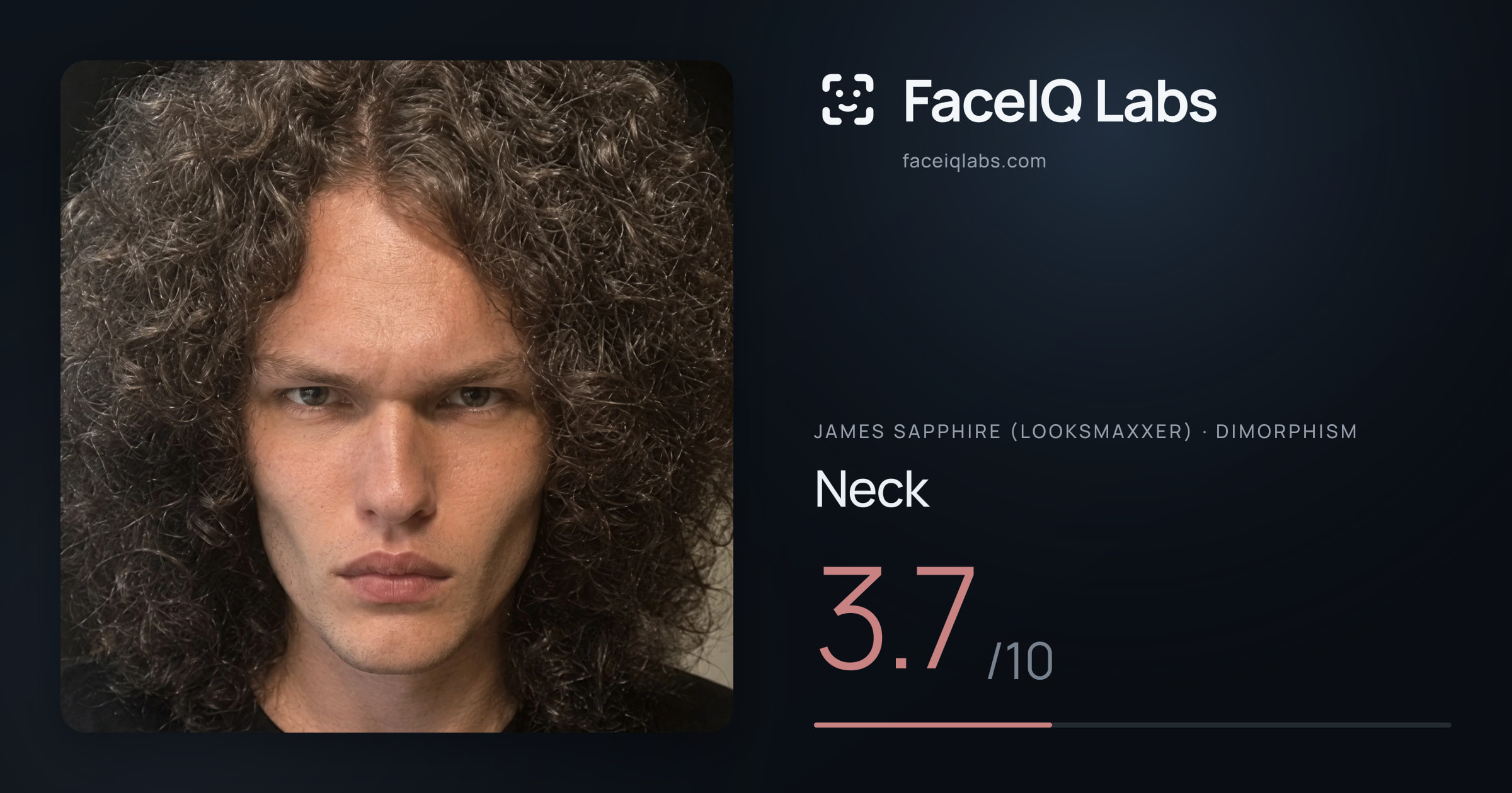 James Sapphire (Looksmaxxer) Neck: 3.7/10, drawn on the photo